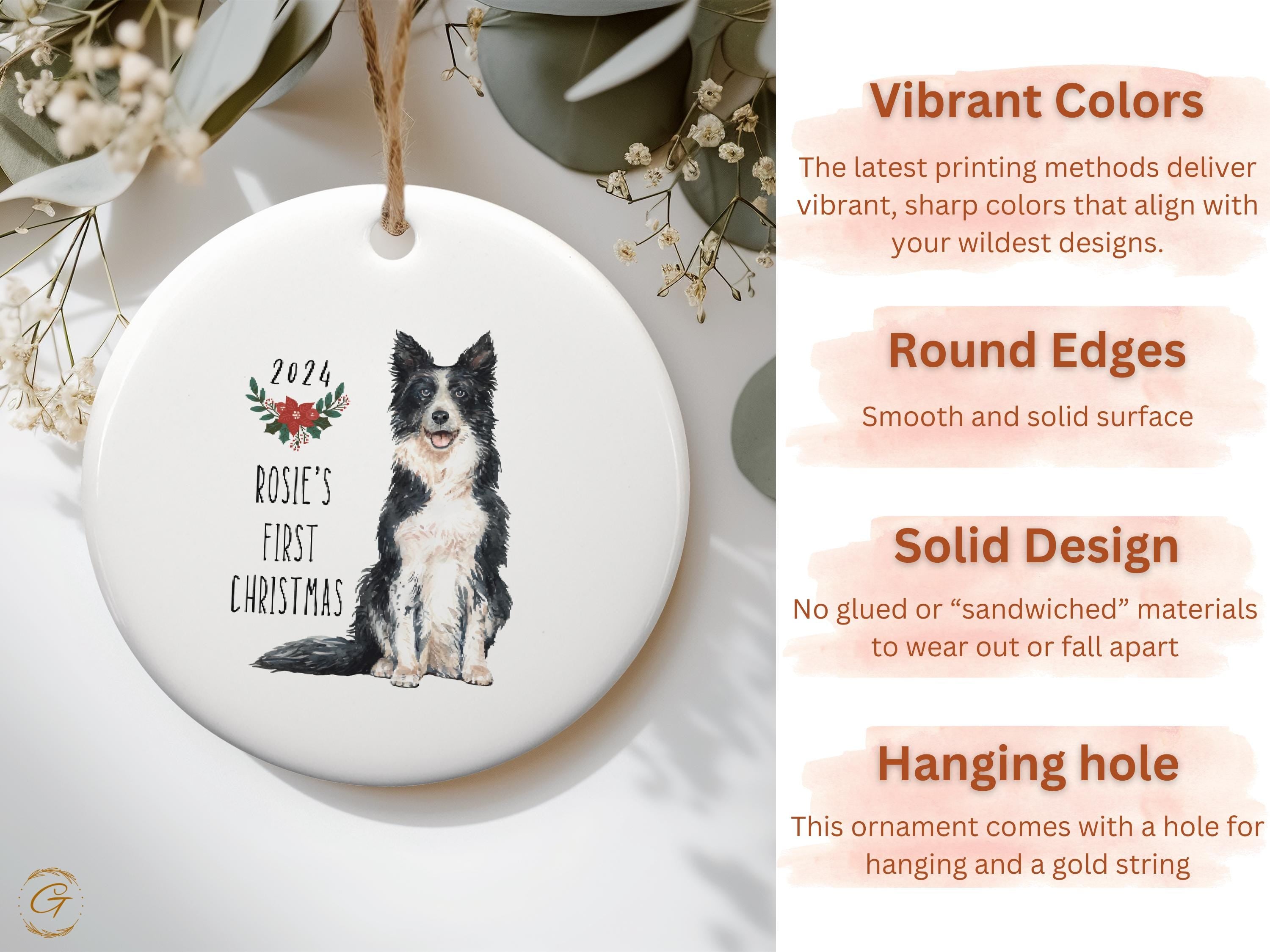 Personalized Dog Christmas Ornament, 2024 Christmas Keepsake, Custom Pet Ornament, First Christmas Gift, Holiday Decors, Pet Lovers Dog Gift