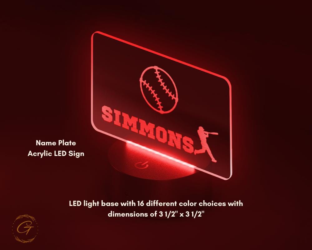 Baseball Personalized Name and Sports Name Plate Acrylic LED Sign