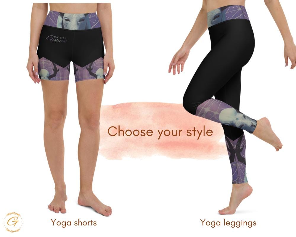 Mystical Forest AOP Yoga Leggings and Short | Deer and Moon AOP Activewear | High-Waisted Comfortable Workout Yoga Pants and Short for Women