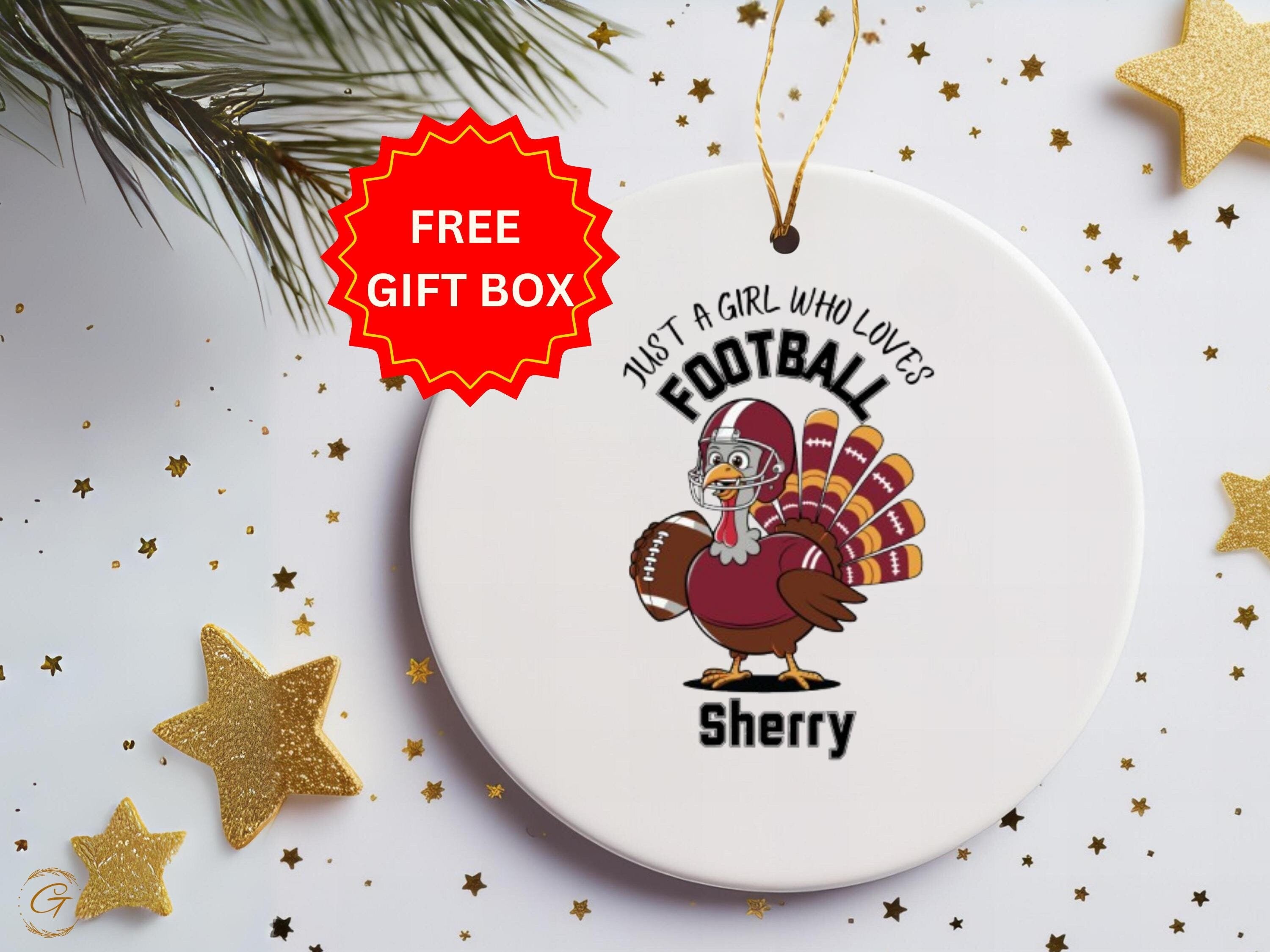 Personalized Thanksgiving Football Ornaments, Girl Who Loves Football Turkey Holiday Keepsakes, Holiday Ornaments, Football Turkey for Girls