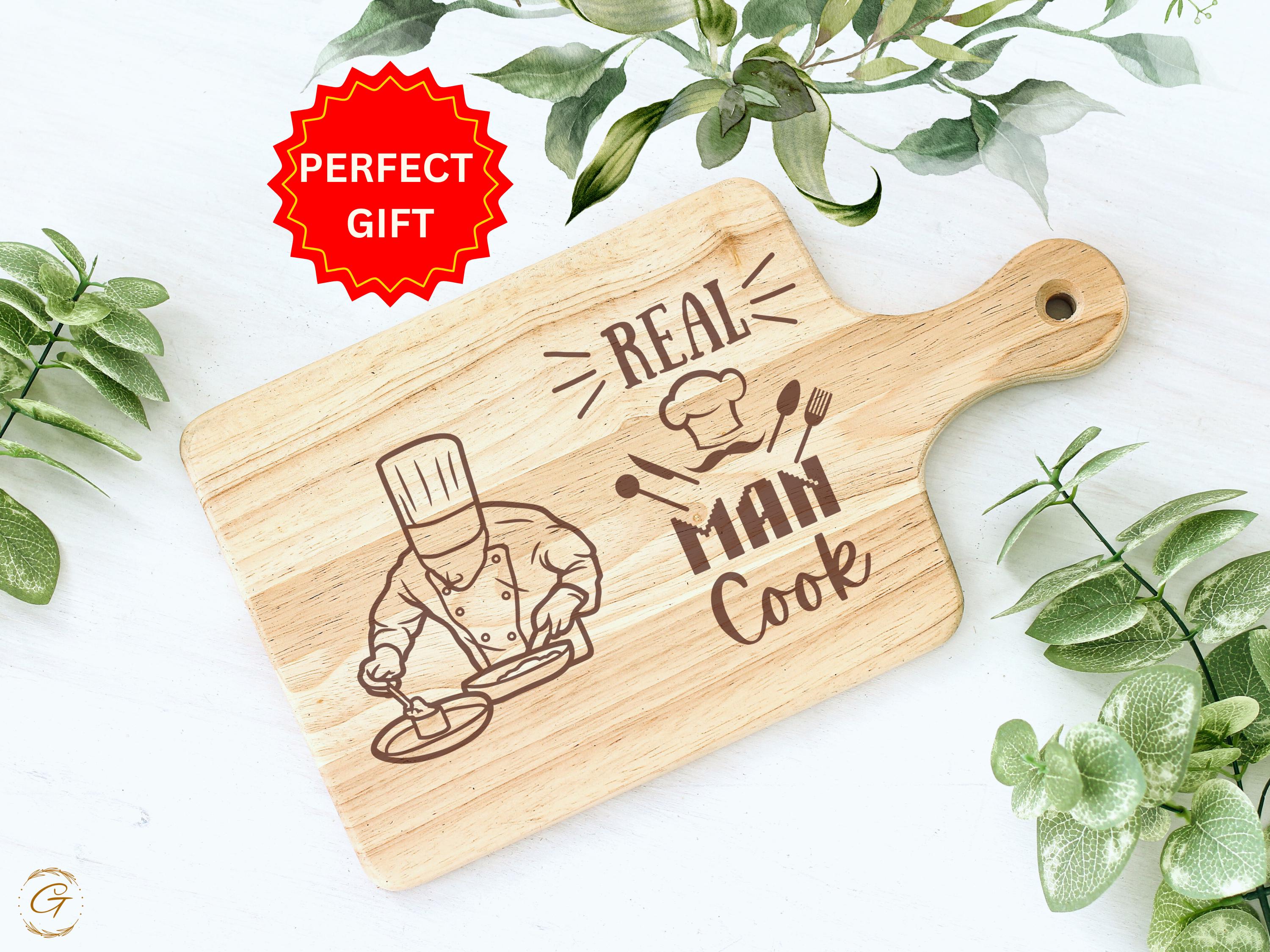 Real Men Cook Hardwood Cutting Board | Chef Engraved Cutting Board | Rustic American-Made Gift for Dads, Husbands & Home Chefs