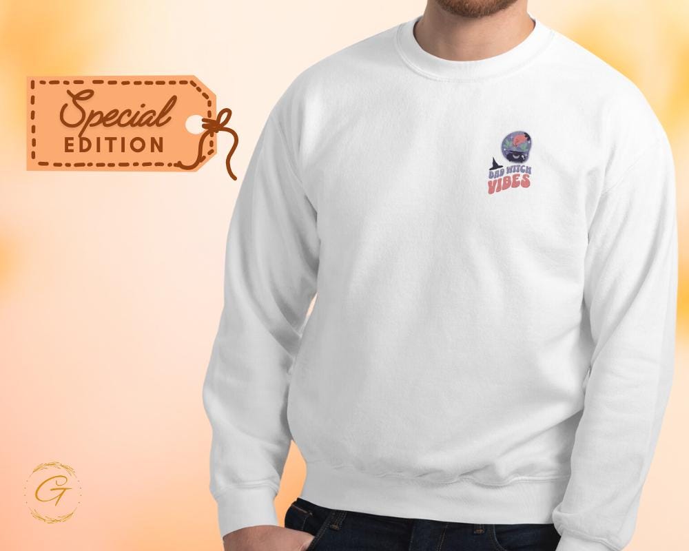 Halloween Sweatshirt, Embroidery Design Sweater, Bad Witch Halloween Pullover, Spooky Crewneck, Witchy Long-Sleeve Top, Cozy Warm-Up Sweater