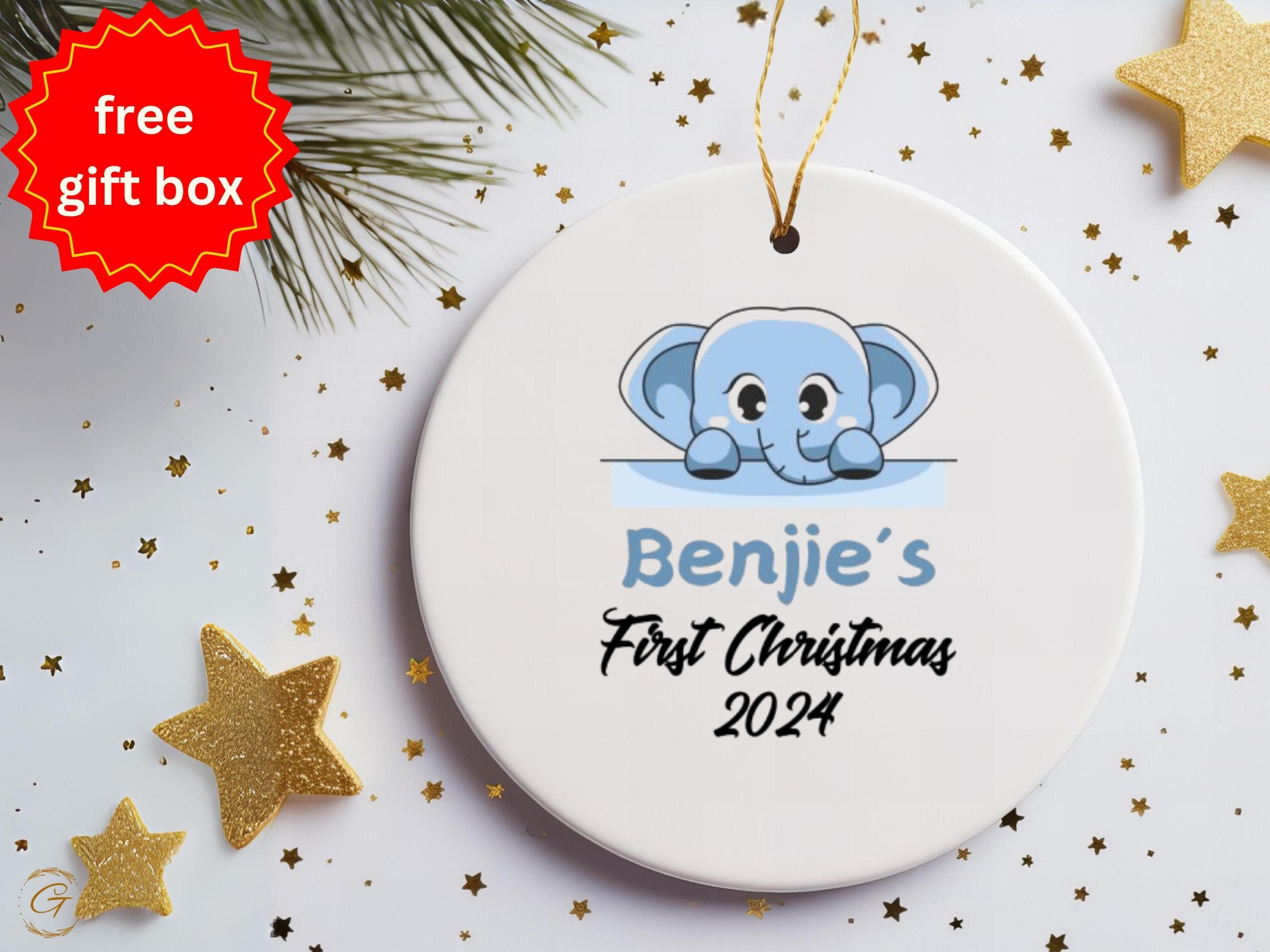 Personalized Baby's First Christmas Ornament 2024, Custom Blue Elephant Baby Holiday Decorations, Personalized Babies Keepsake Newborn Gifts