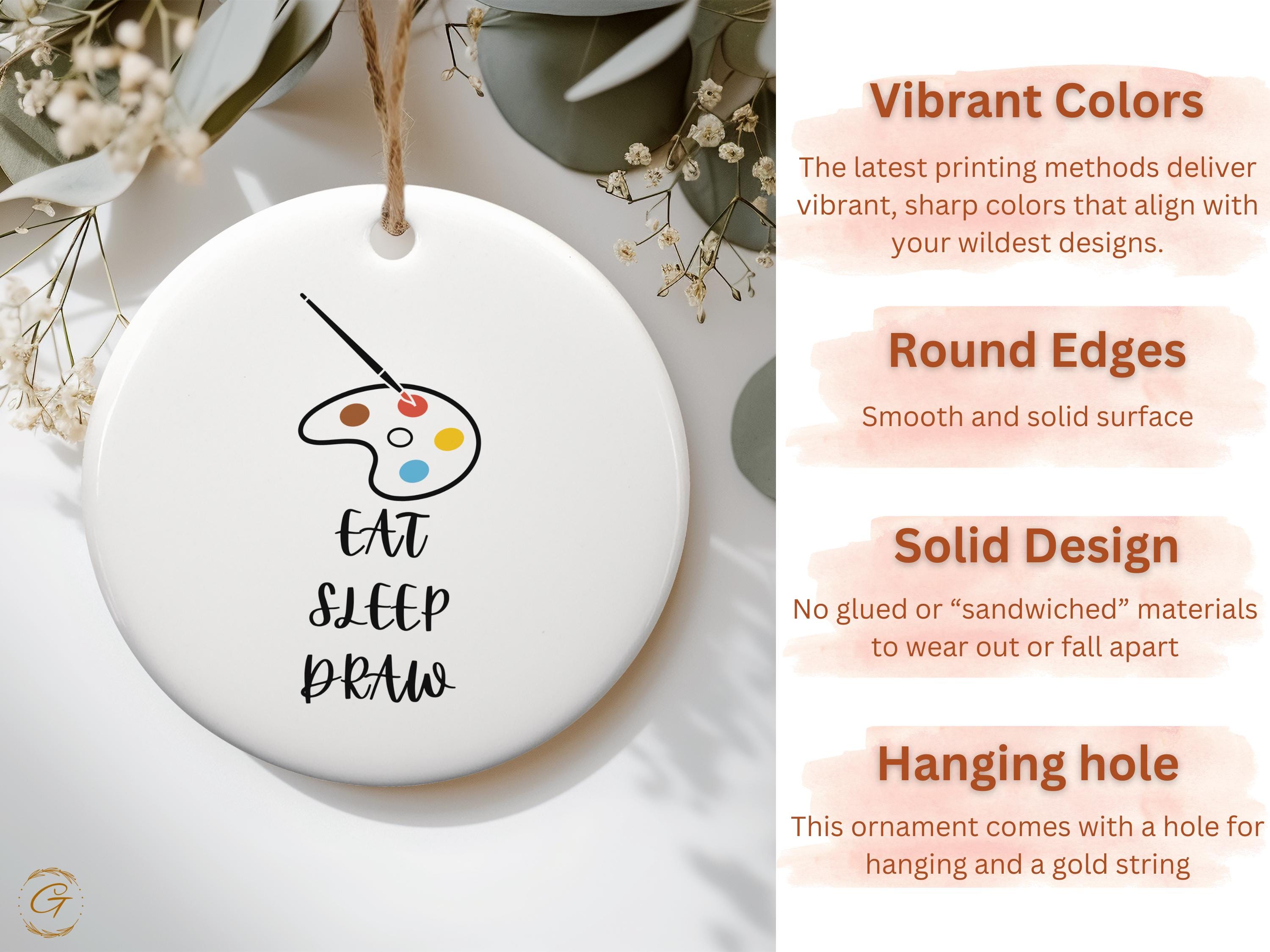 Art Palette Ornament, Eat Sleep Draw Quote, Artist Gift, Creative Decor, Unique Christmas Decoration, Art Lover's Ornament, Gift for Artists