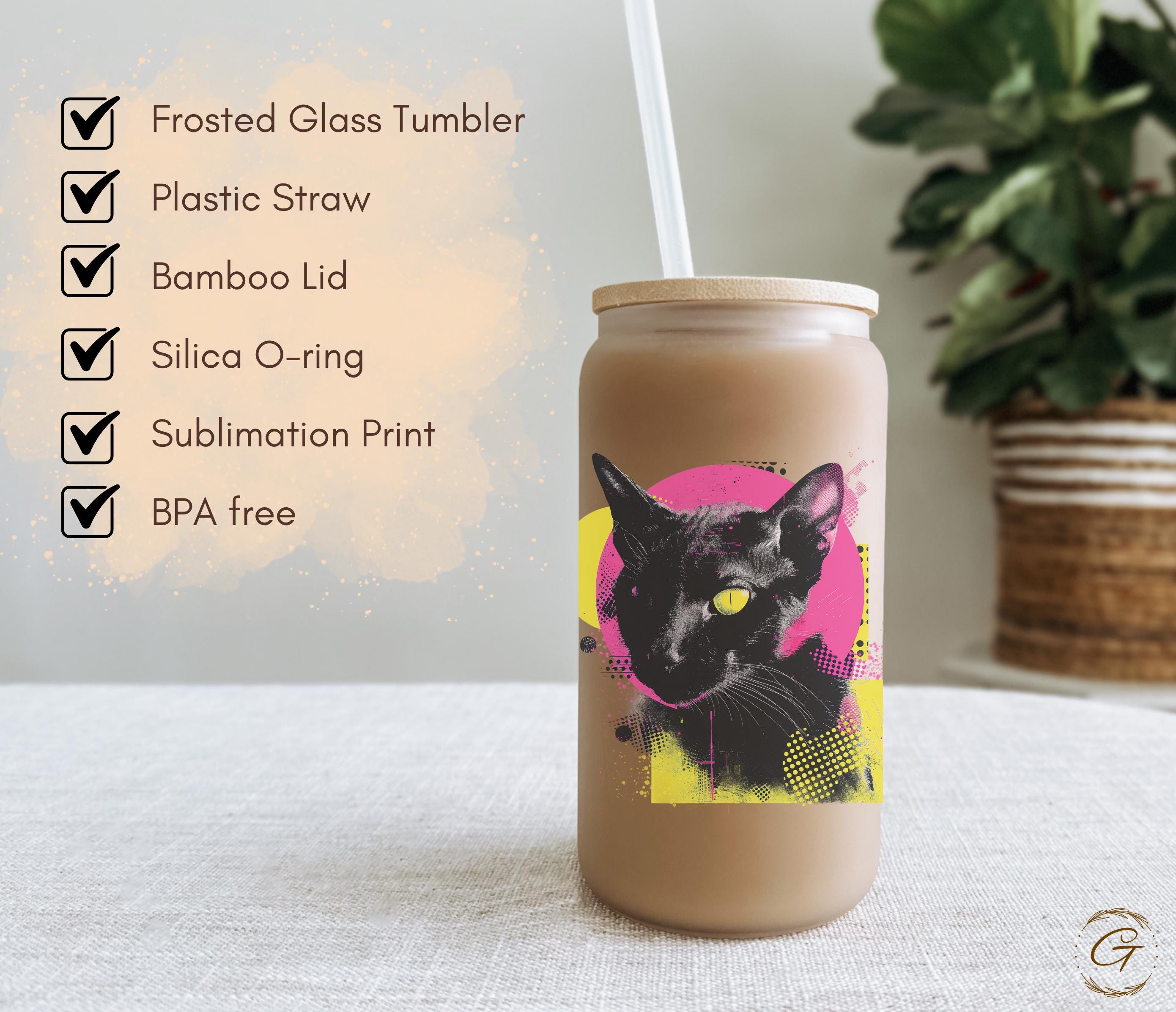 Cat Lover Neon Colored Frosted Glass Cup