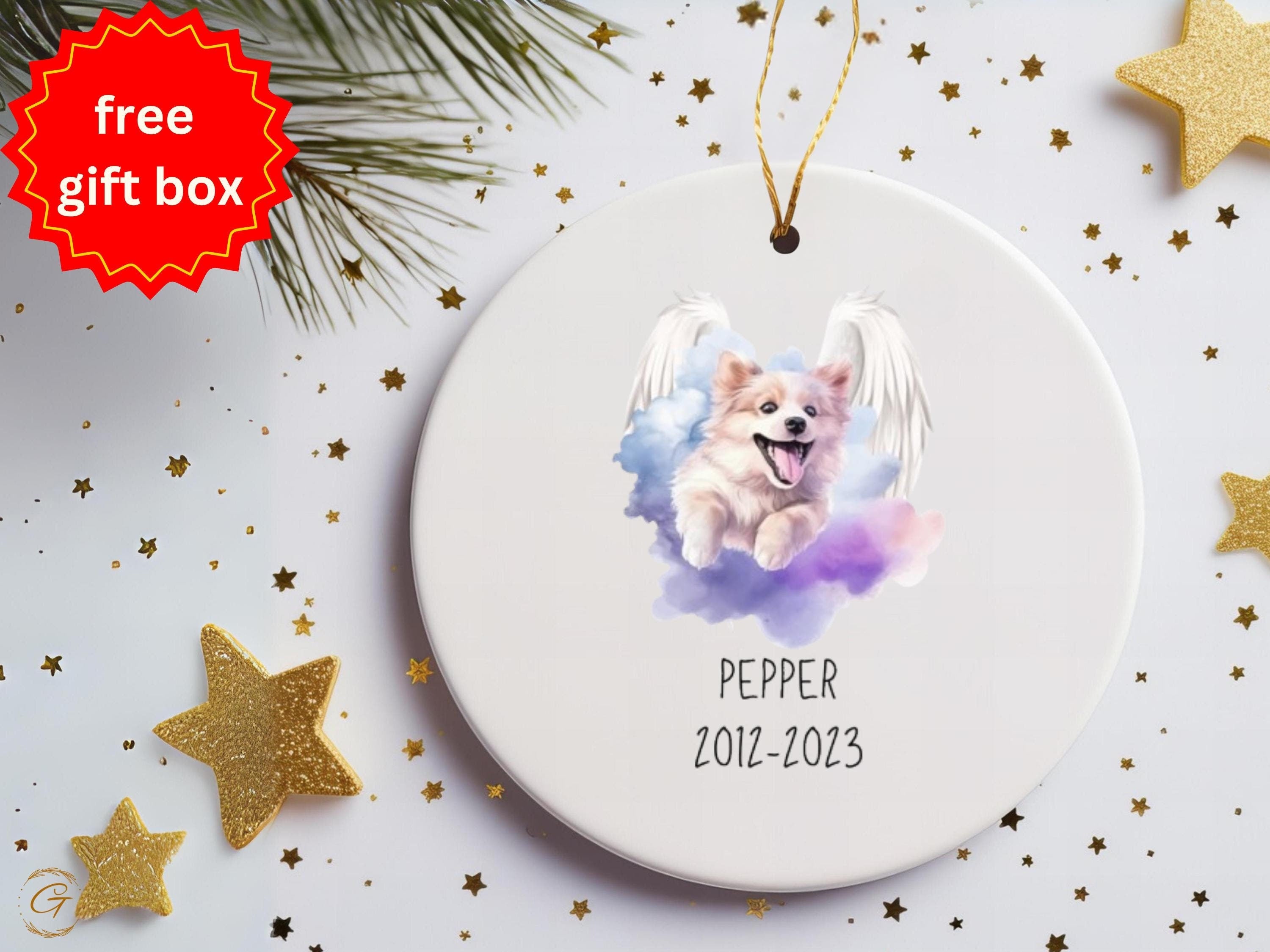 Personalized Memorial Dog Ornament, Custom Pet Loss Gift, Personalize Angel Dog Remembrance Keepsake, Pet Dog Memorial Christmas Decoration