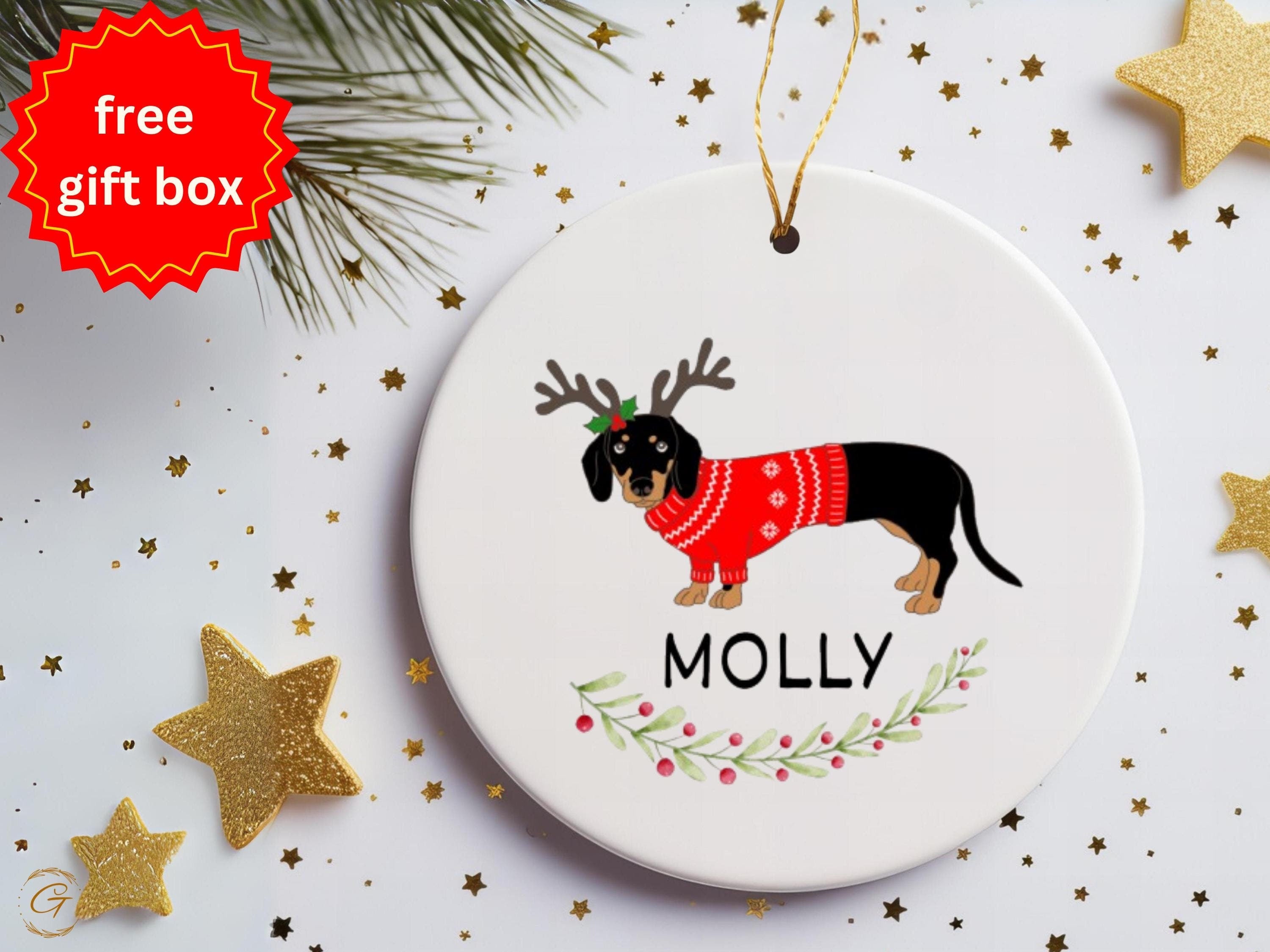Personalize Cute Dachshund Christmas Ornament, Dog Lover Holiday Decor, Personalized Xmas Ornament, Custom Pet Gift, Festive Home Decoration