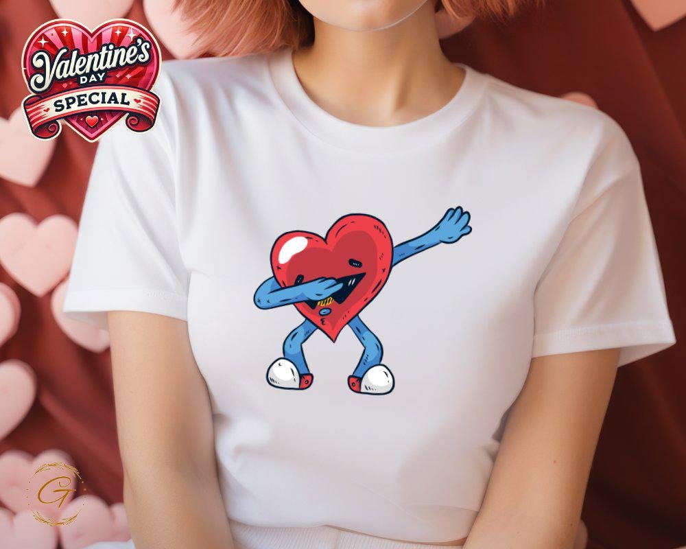 Valentine T-Shirt, Unique Heart Character Dabbing Tee