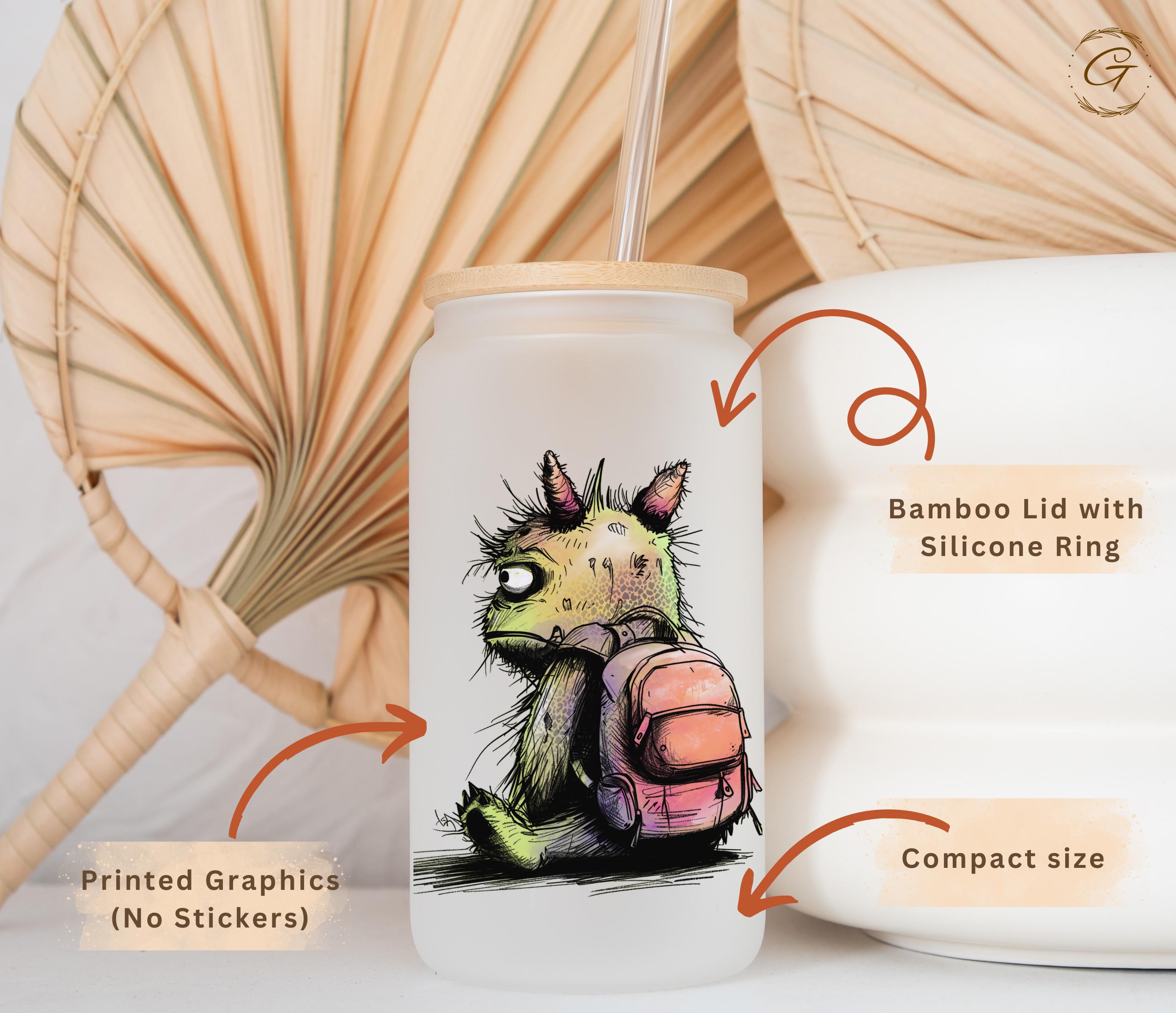 Cute Frosted Glass Cup with Summer Monster