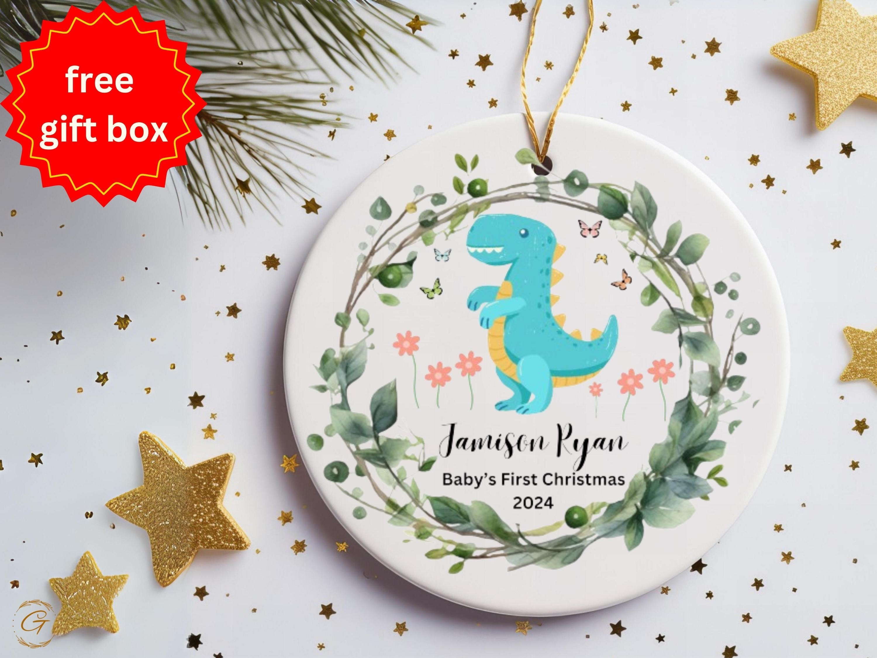 Personalized Baby's First Christmas Ornament, Dinosaur Design 2024 Baby Gift Cute Decor, Newborn Keepsake, Tree Decoration Nursery Ornaments
