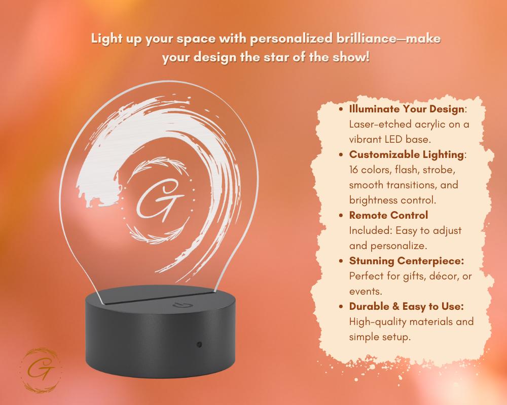 Swirl G Circle Acrylic LED Sign, Custom Wall Light