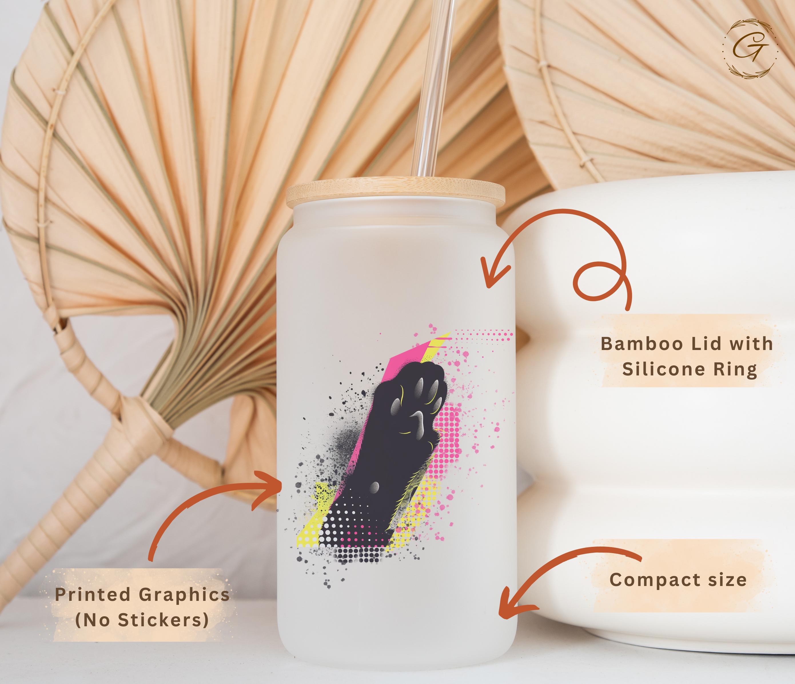 Cat Lover Neon Colored Frosted Glass Cup