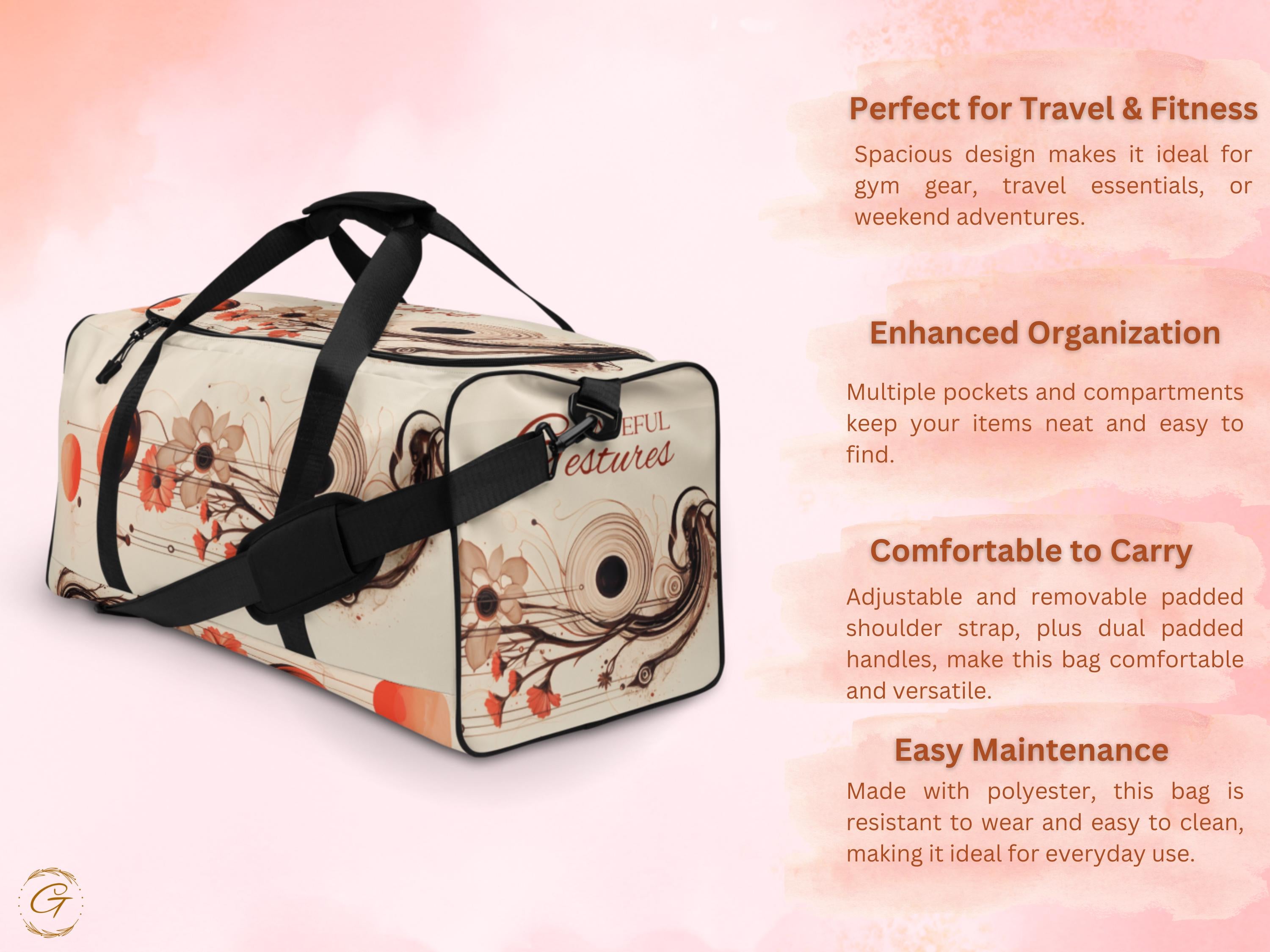 AOP Floral Duffel Bag with Abstract Art - Stylish Travel, Gym, Sports, or Weekend Bag - Lightweight, Durable,and Spacious Design, Ideal Gift