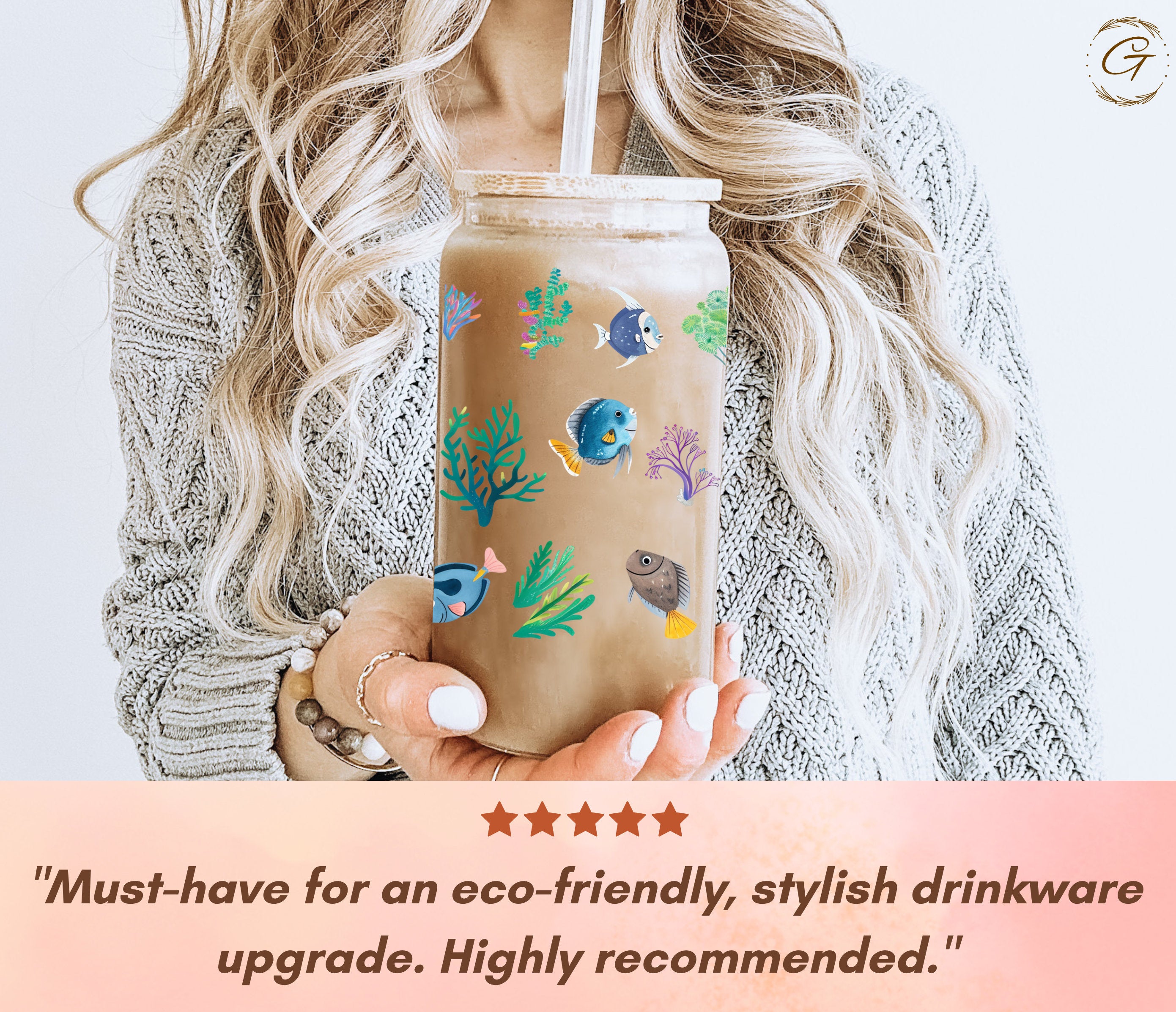Colorful Fish Sea Life Art Iced Coffee Cup