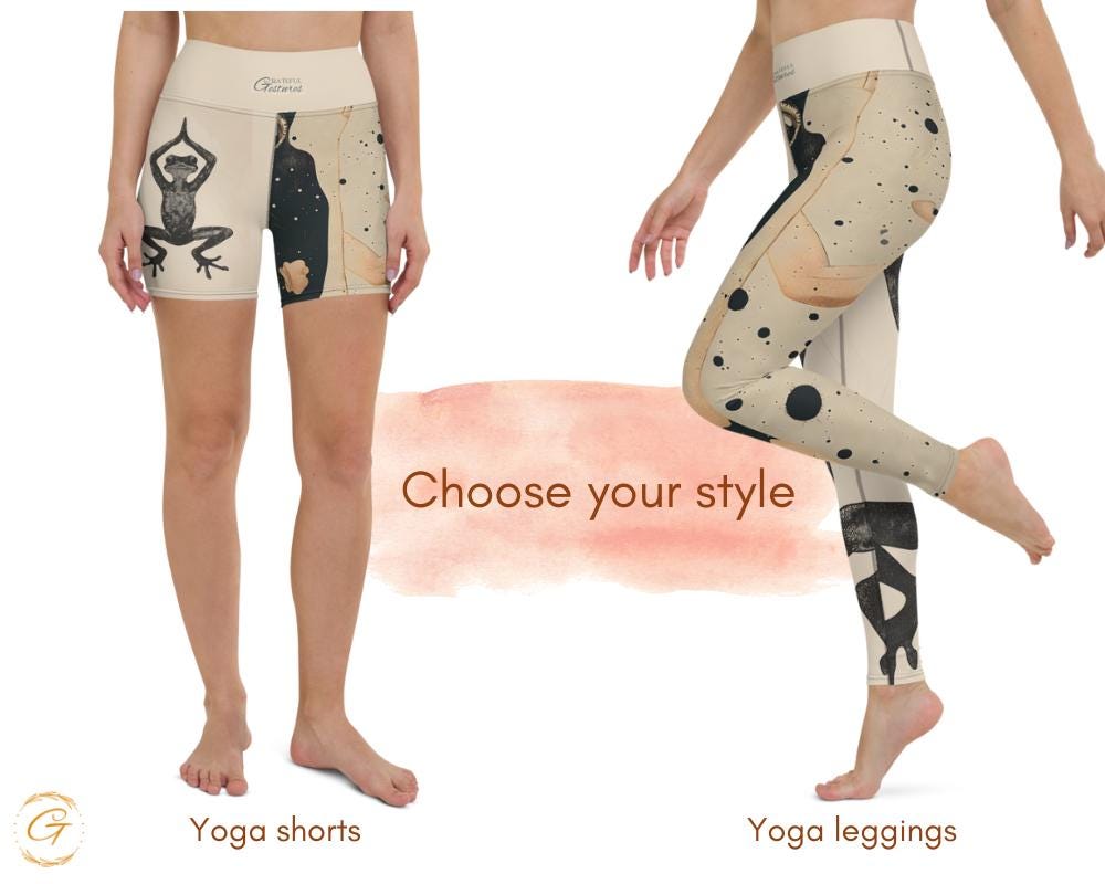 Gecko Beige AOP Yoga Leggings and Shorts with Abstract Art -High-Waisted Activewear for Women, Yoga, Workout, Gym and Lounge Wear Yogis Gift
