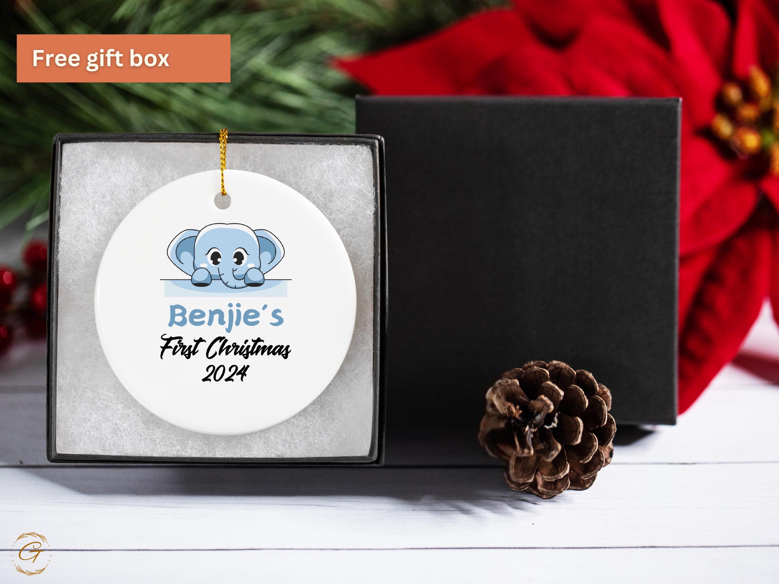 Personalized Baby's First Christmas Ornament 2024, Custom Blue Elephant Baby Holiday Decorations, Personalized Babies Keepsake Newborn Gifts