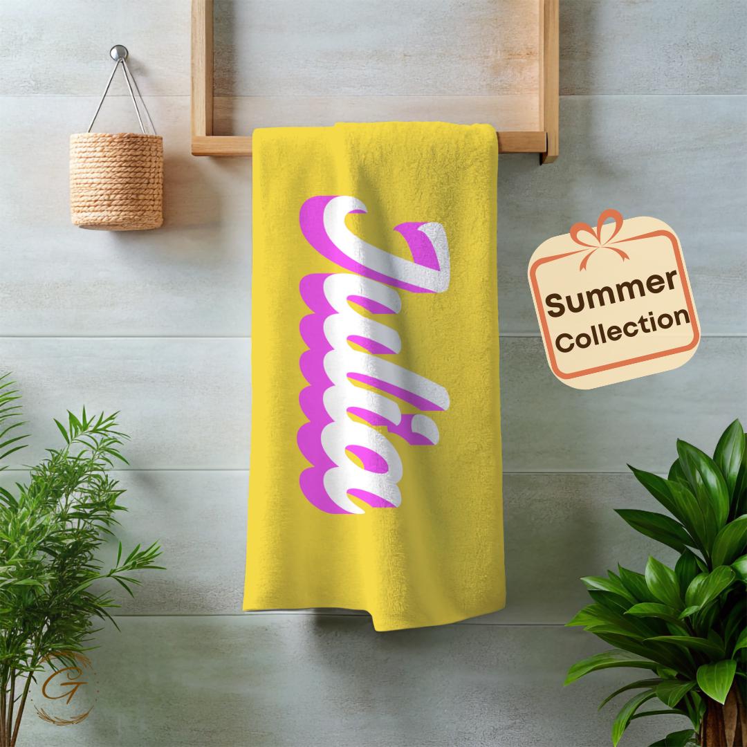 Bright Yellow Color Beach Towel with Custom Name