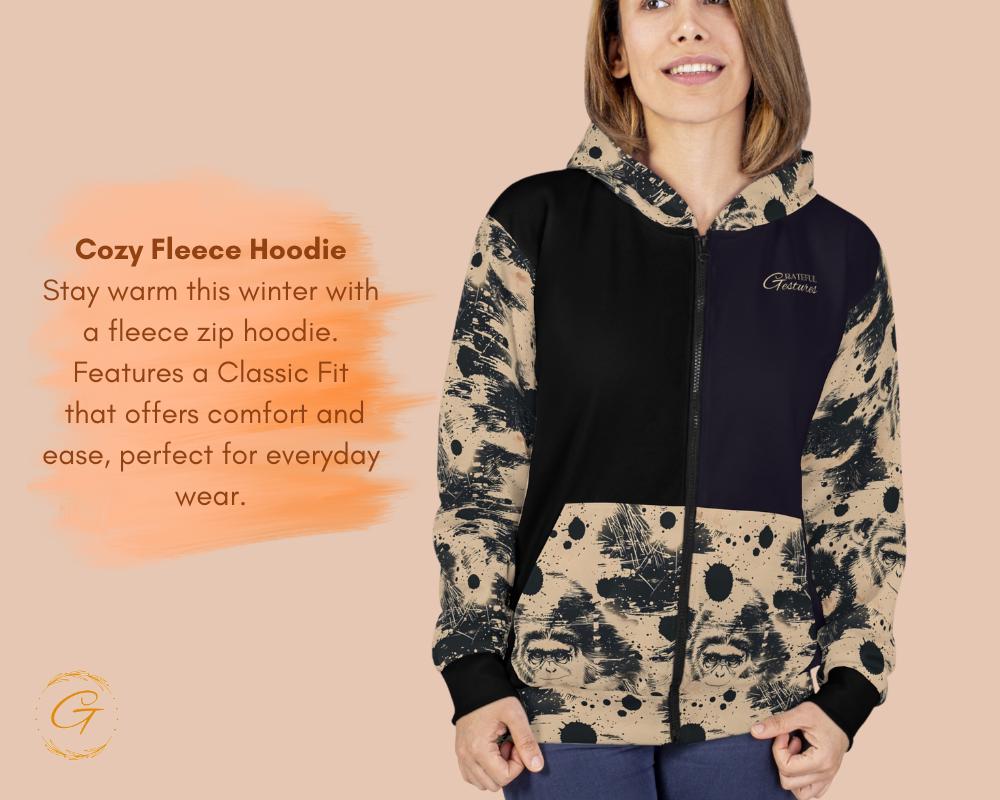 Vintage Monkey Unisex Zip Hoodies All-Over Print