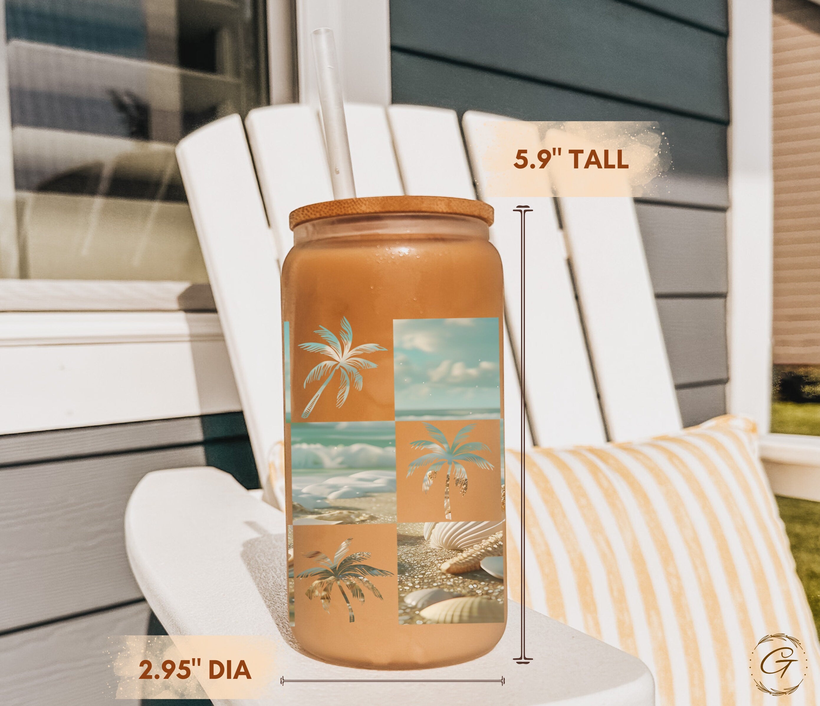 Tropical Checkered Beach Design Frosted Glass Cup