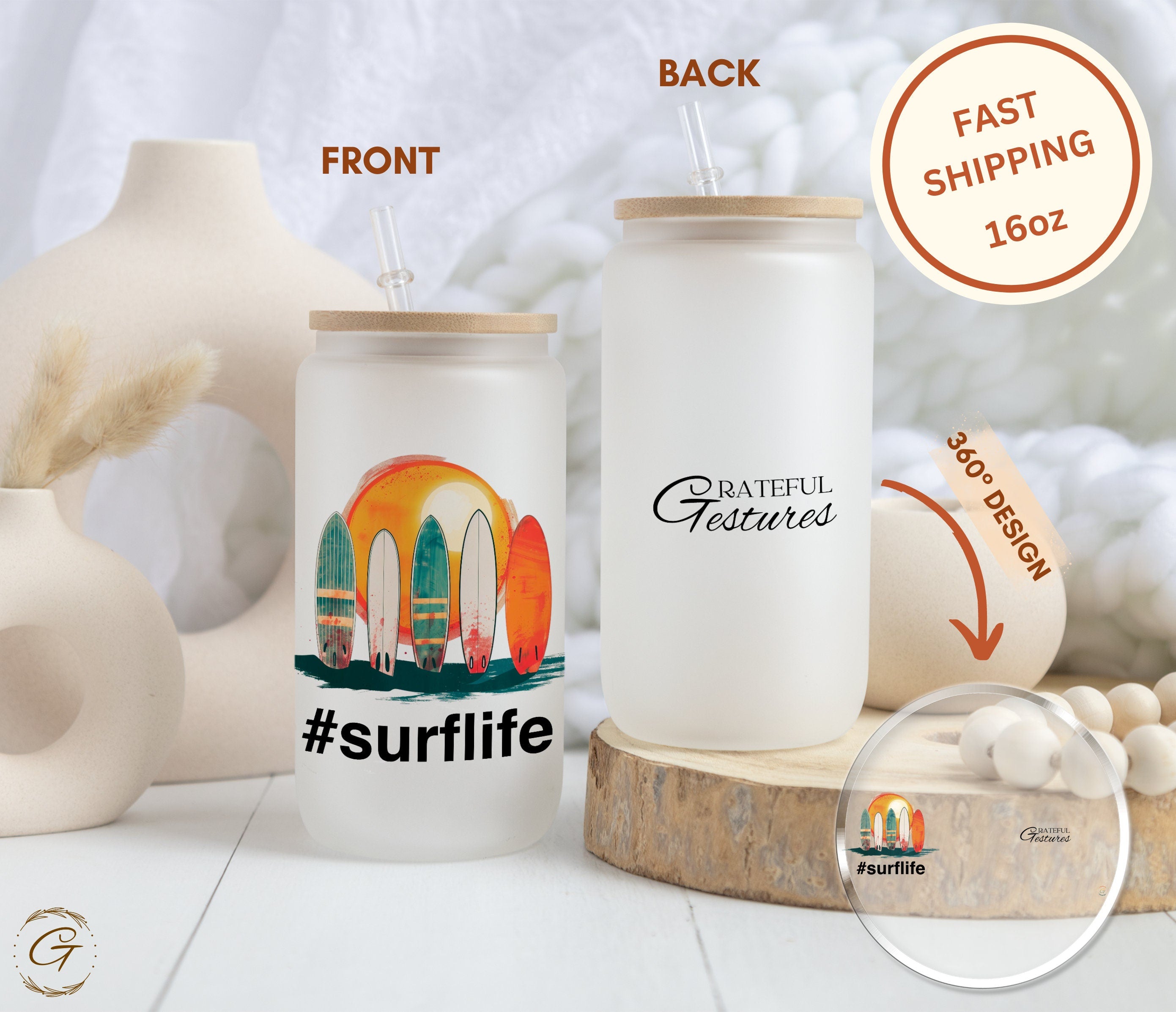 Surf Life Frosted Glass Cup