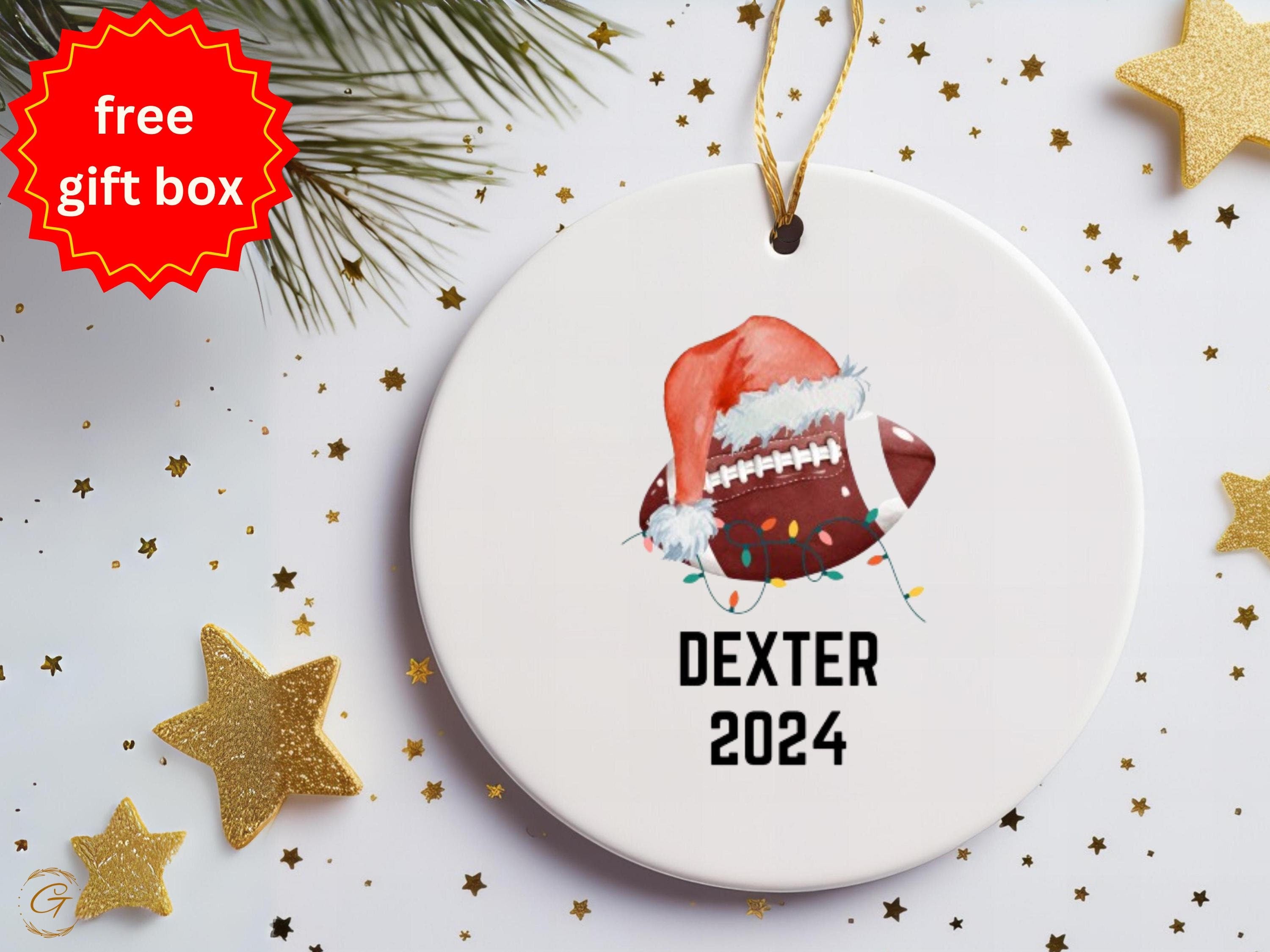 Personalized Football Christmas Ornament, Santa Hat Sports Ornament, Custom Name Year Decoration, Holiday Gift for Fans