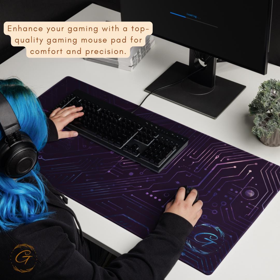 Purple Color Modern Circuit Design Gaming Mouse Pad