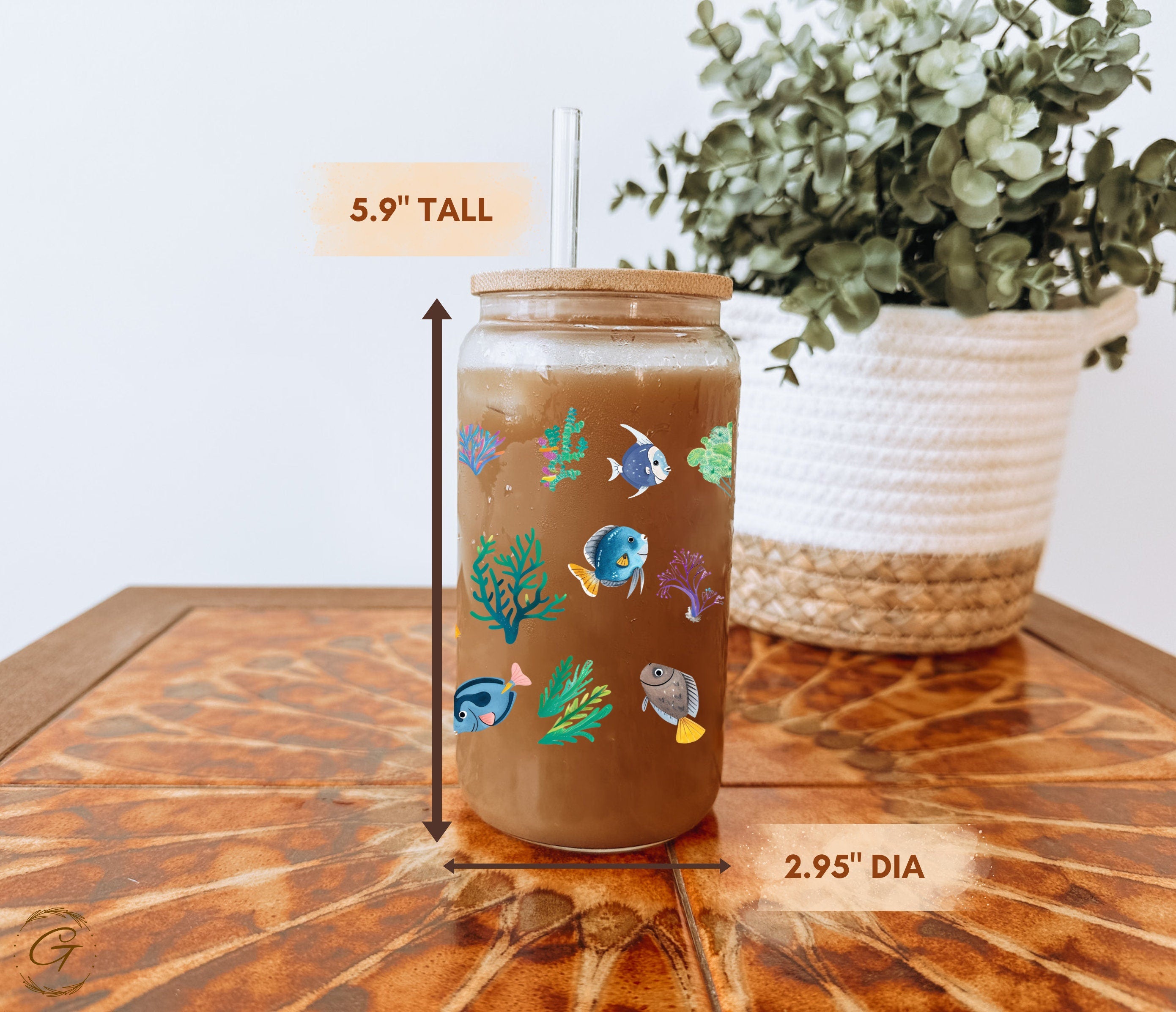 Colorful Fish Sea Life Art Iced Coffee Cup