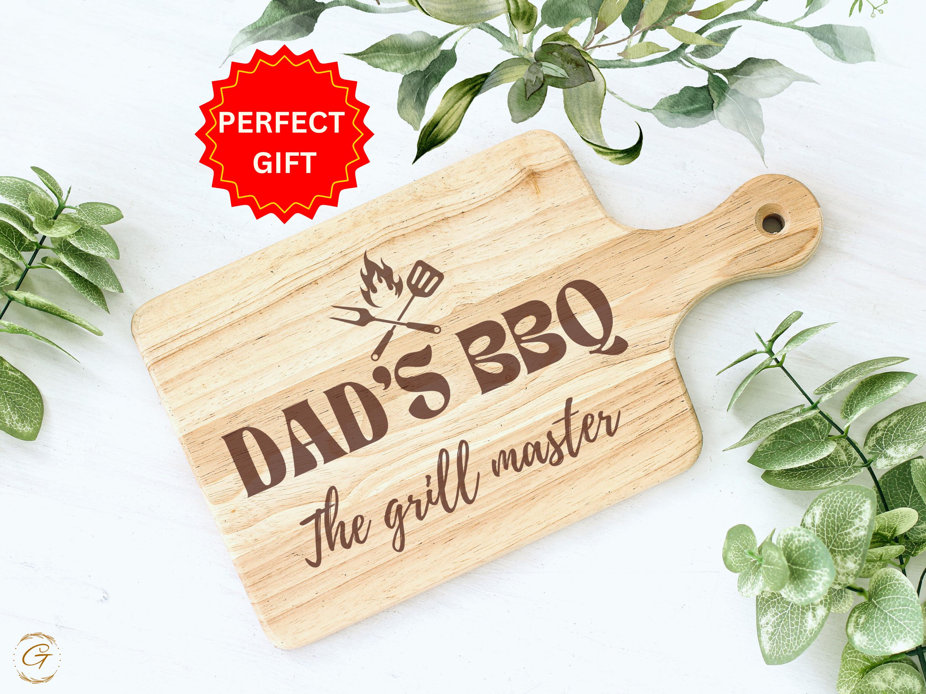 Dad's BBQ Hardwood Cutting Board The Grill Master Engraved Design