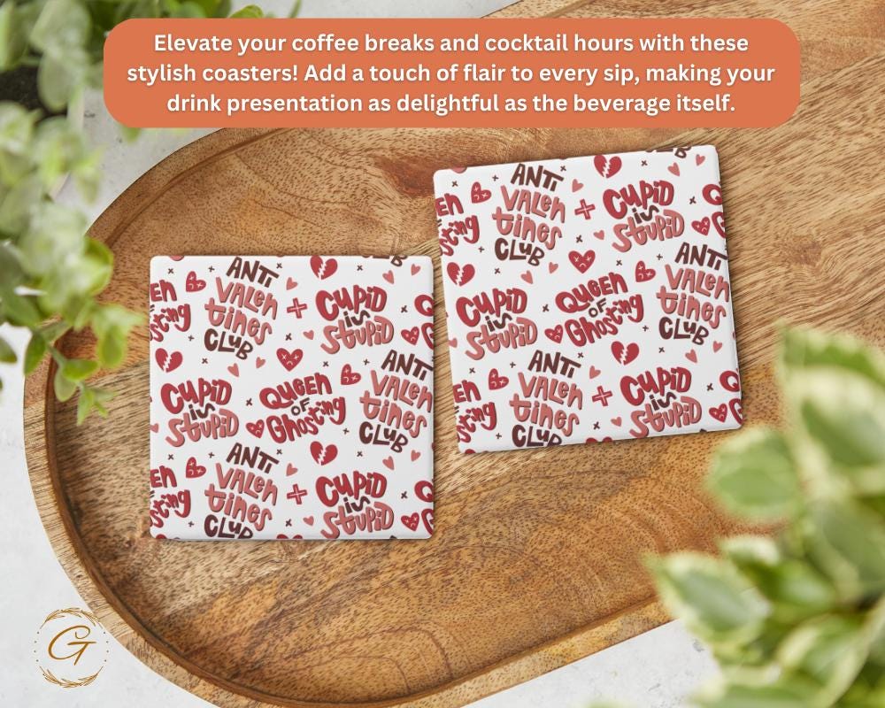 Cupid Is Stupid Square Soapstone Coasters with Cork Backing