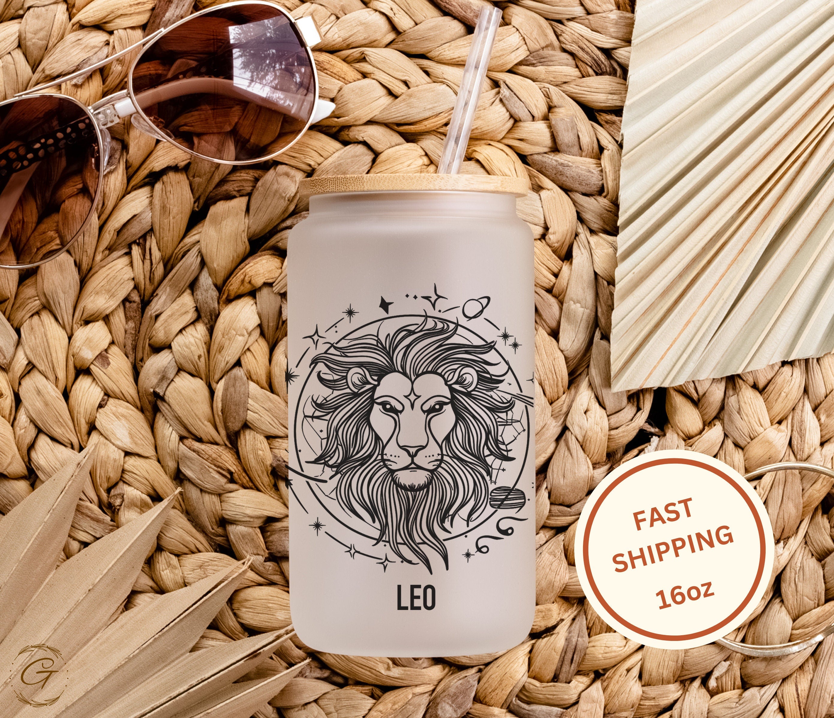 Zodiac Leo Frosted Glass Cup