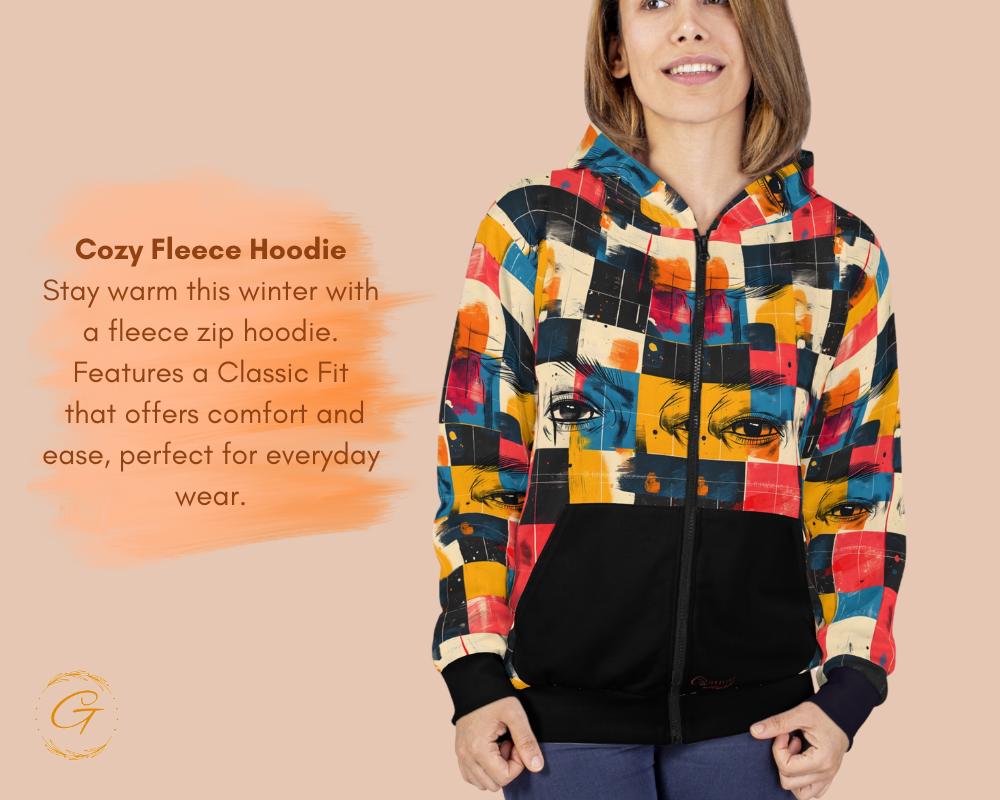 Retro Checkered Zip Hoodie All-Over Print
