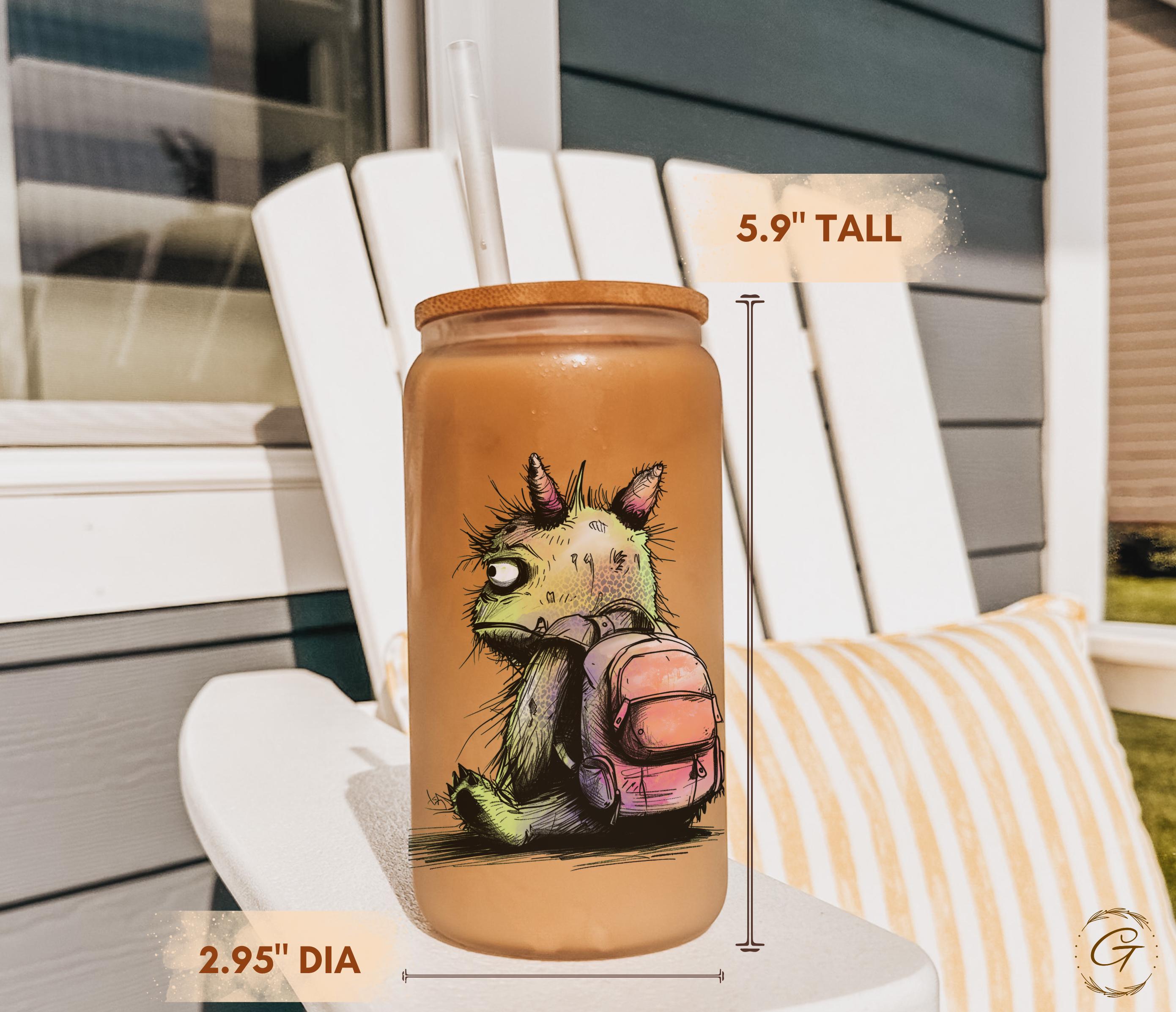 Cute Frosted Glass Cup with Summer Monster