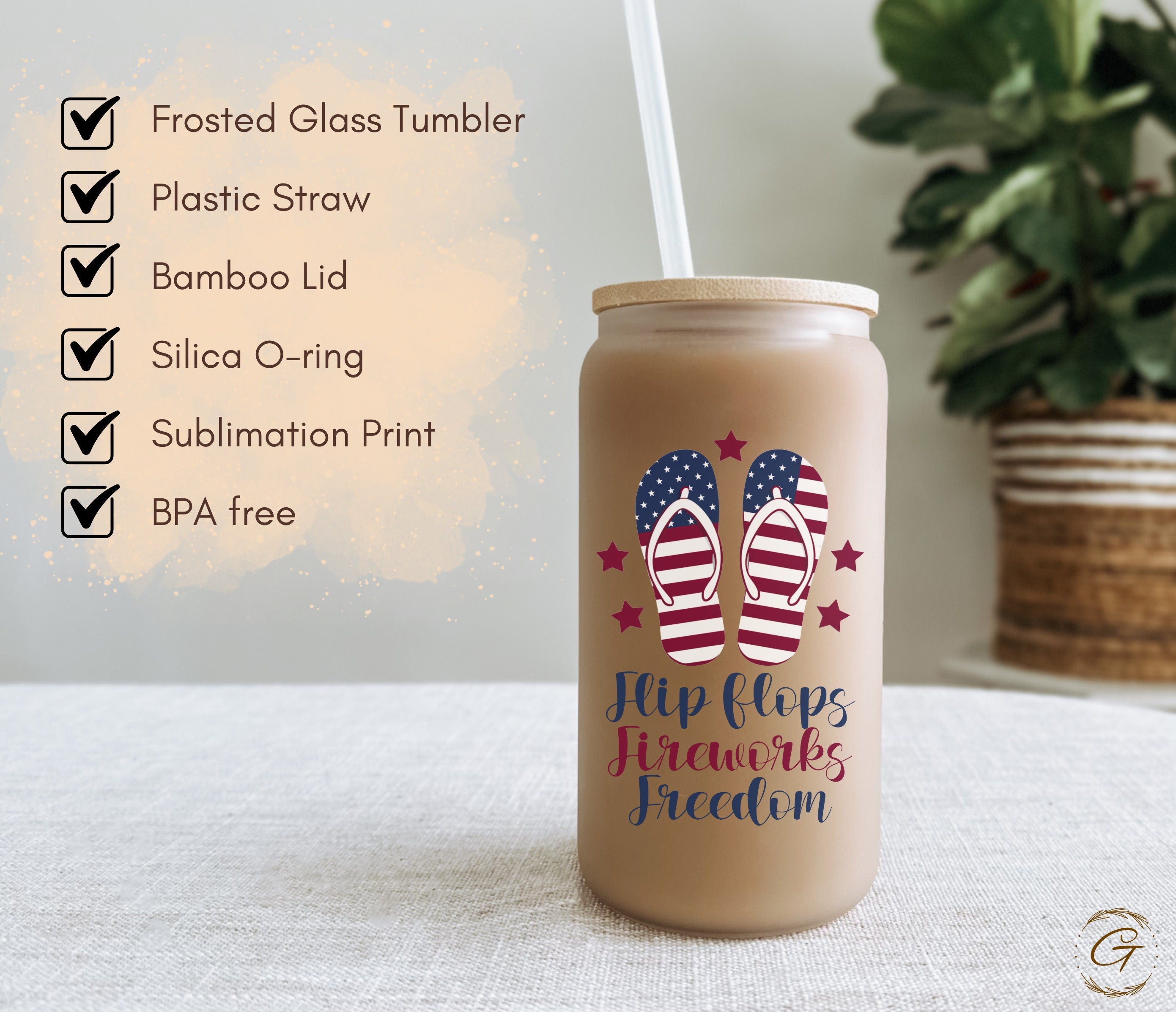 16oz Frosted Libbey Glass Cup with Flip Flops