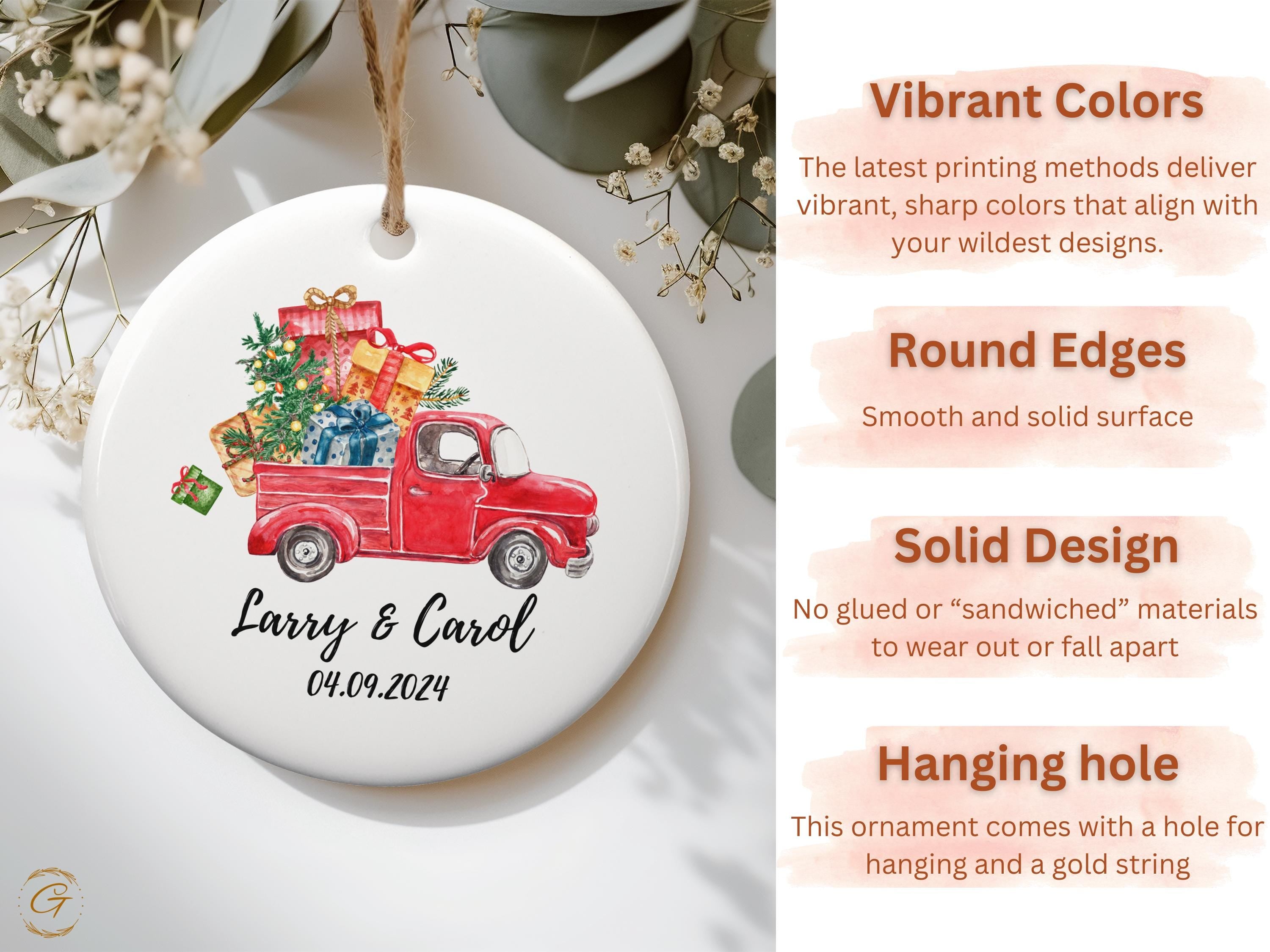 Personalized Pickup Couple Christmas Ornament, Personalized Holiday Decoration, Customizable with Names, Festive Keepsake, Holiday Keepsakes