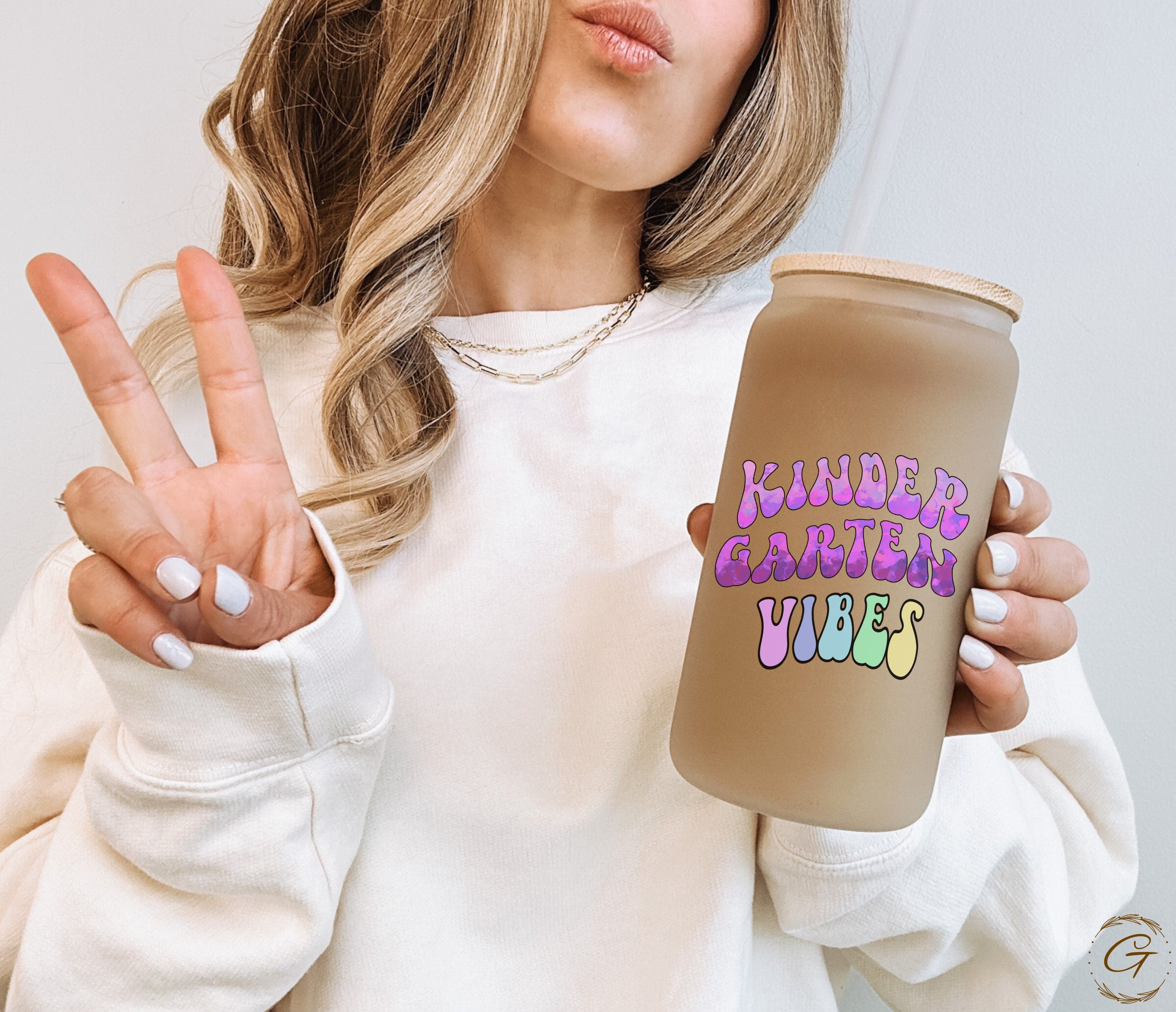 Kindergarten Vibes Frosted Glass Cup, Teacher's Libbey Cup