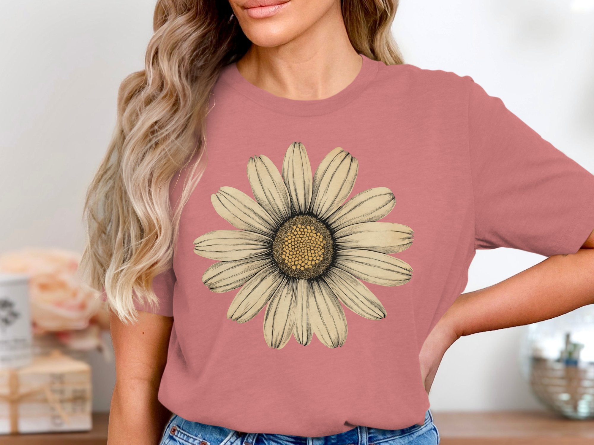 Pink Tee with Detailed Yellow Daisy Graphic product type