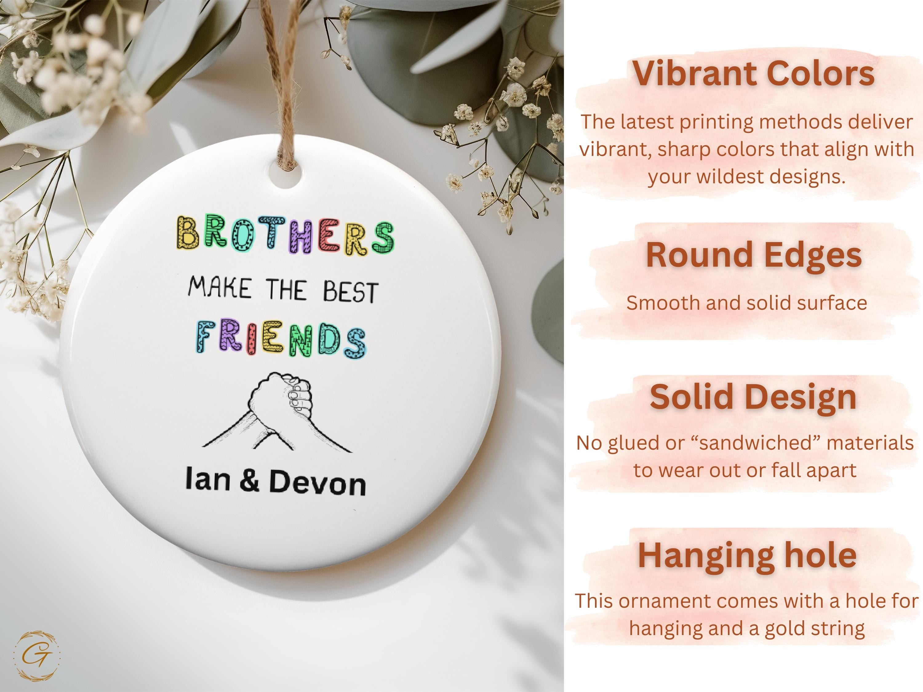 Brotherhood Best Friends Ornament, Handmade Ornament Brothers Gifts, Friendship Ornaments, Unique Keepsake, Sibling Love Decor, Best Friends