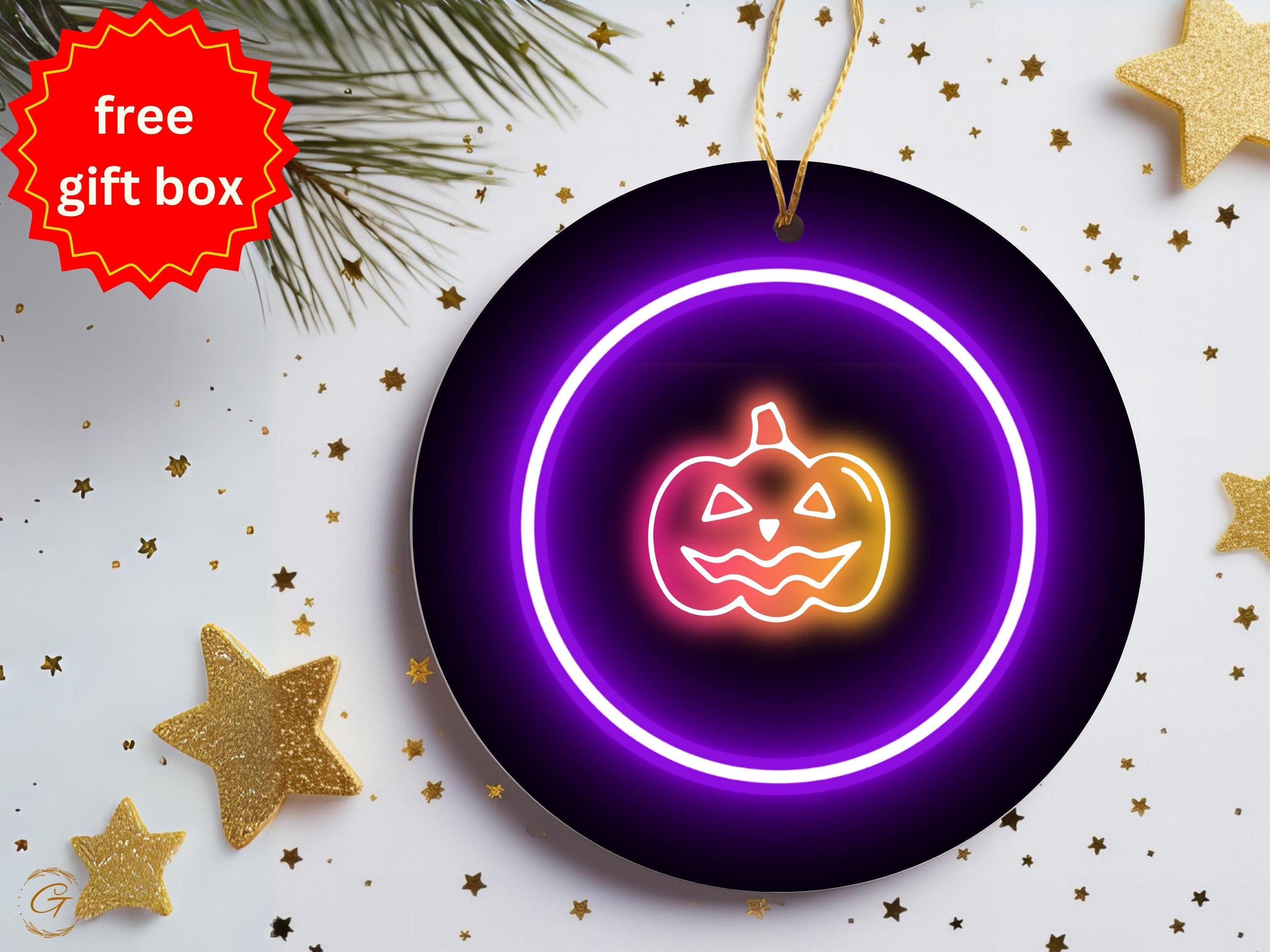 Neon Jack O Lantern Ornament, Halloween Pumpkin Decoration, Spooky Halloween Decor Art Gift, Halloween Party Ornament, Glowing Halloween Art