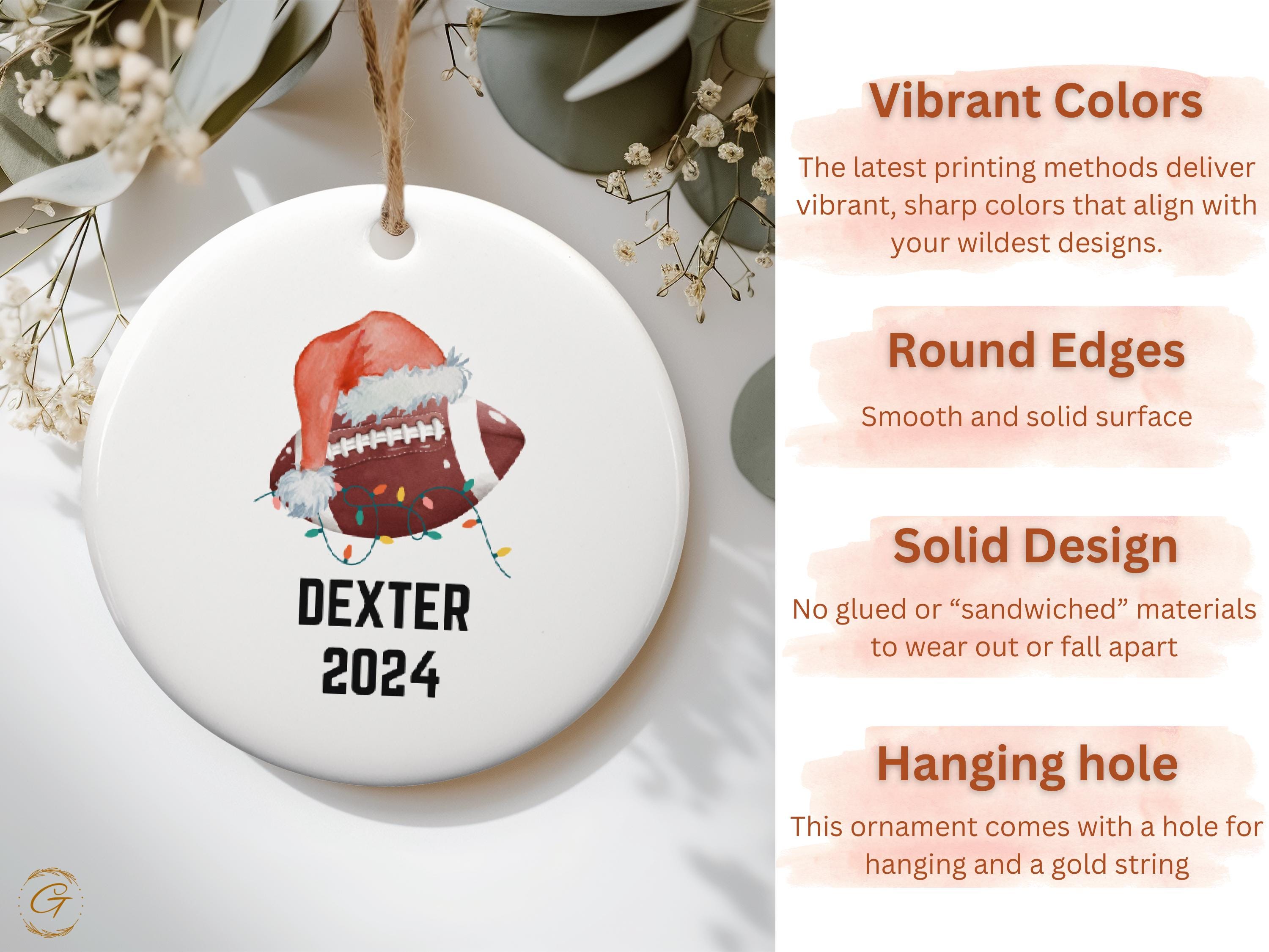 Personalized Football Christmas Ornament, Santa Hat Sports Ornament, Custom Name Year Decoration, Holiday Gift for Fans