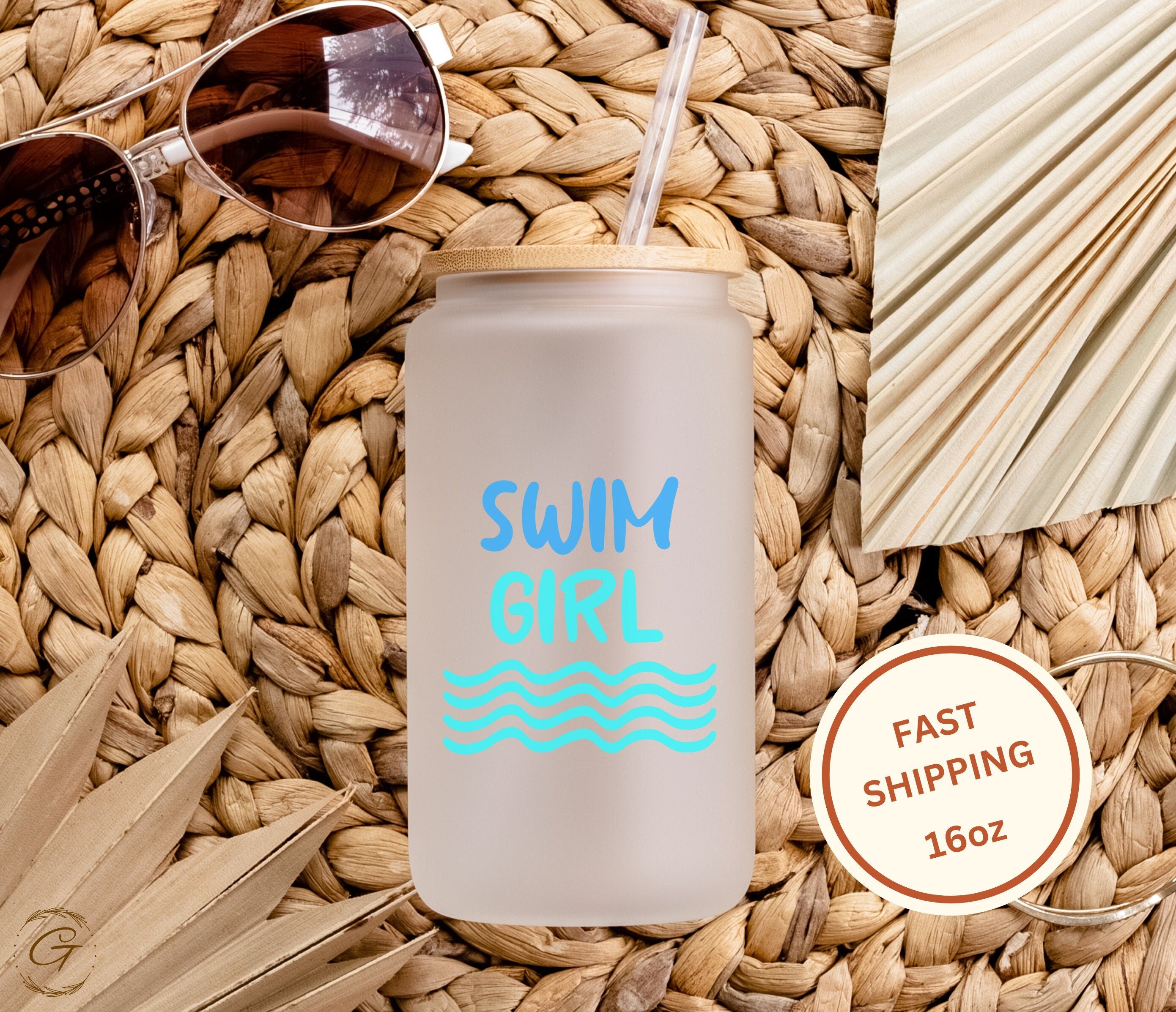 Swim Girl Frosted Glass Cup, Personalized Libbey Cup