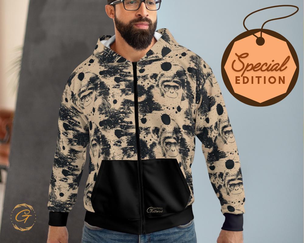 Vintage Monkey Zip Hoodie All-Over Print