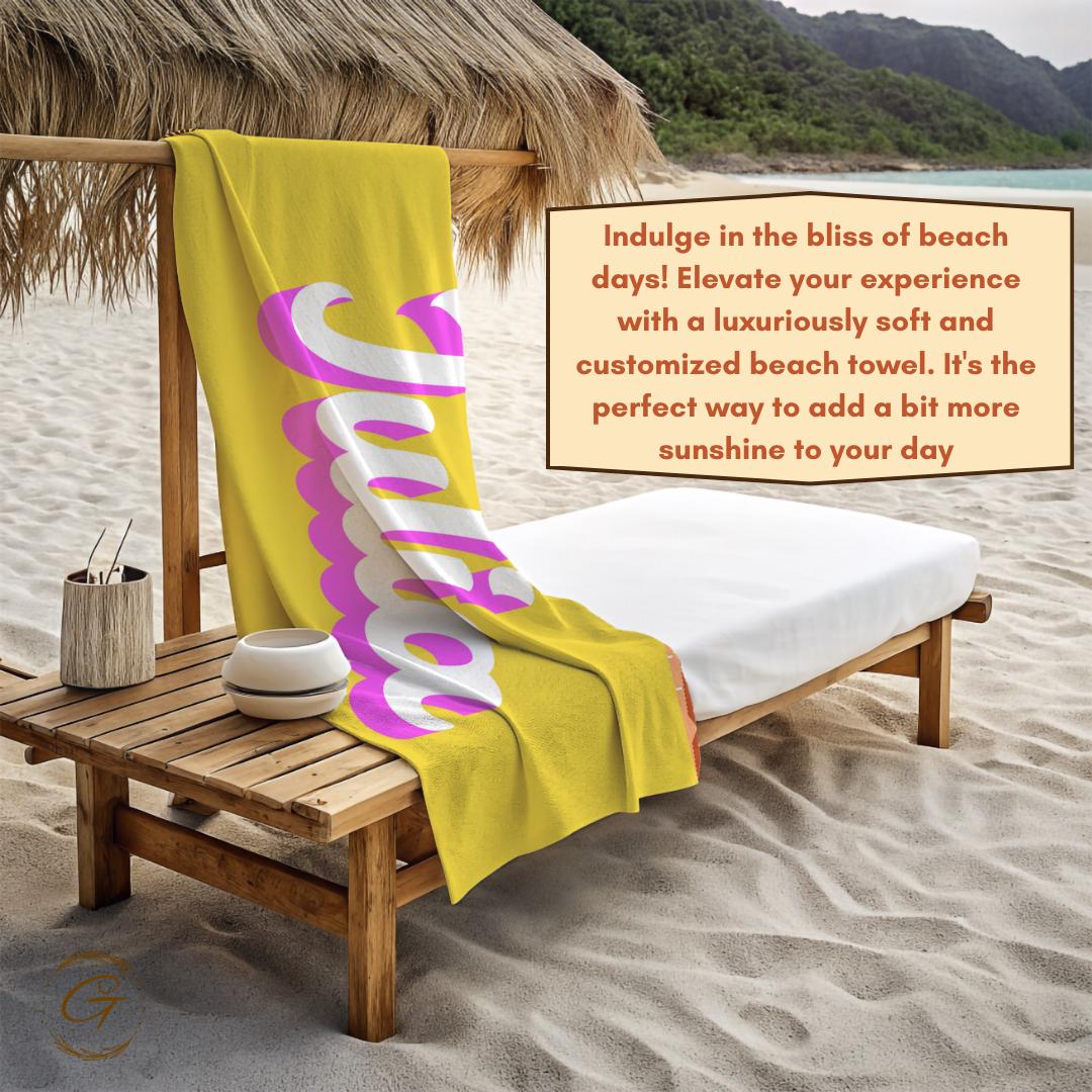 Bright Yellow Color Beach Towel with Custom Name