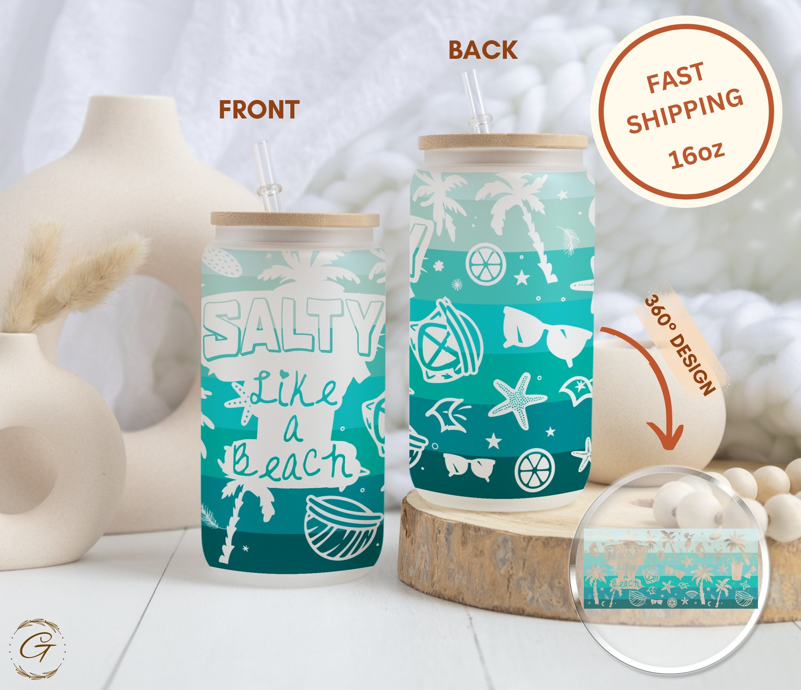 Salty Like a Beach Frosted Glass Cup