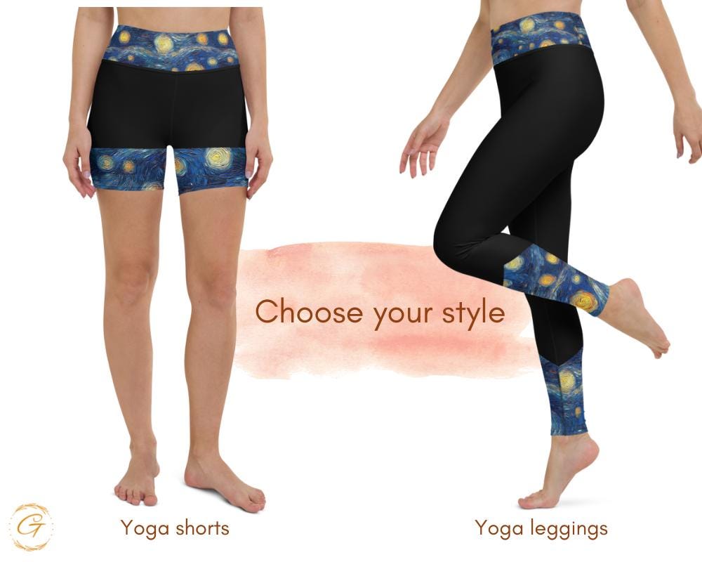 Starry Night AOP Design Yoga Shorts and Leggings, Vibrant Activewear for Yoga Fitness and Daily Wear Inspired by the Beauty of the Night Sky
