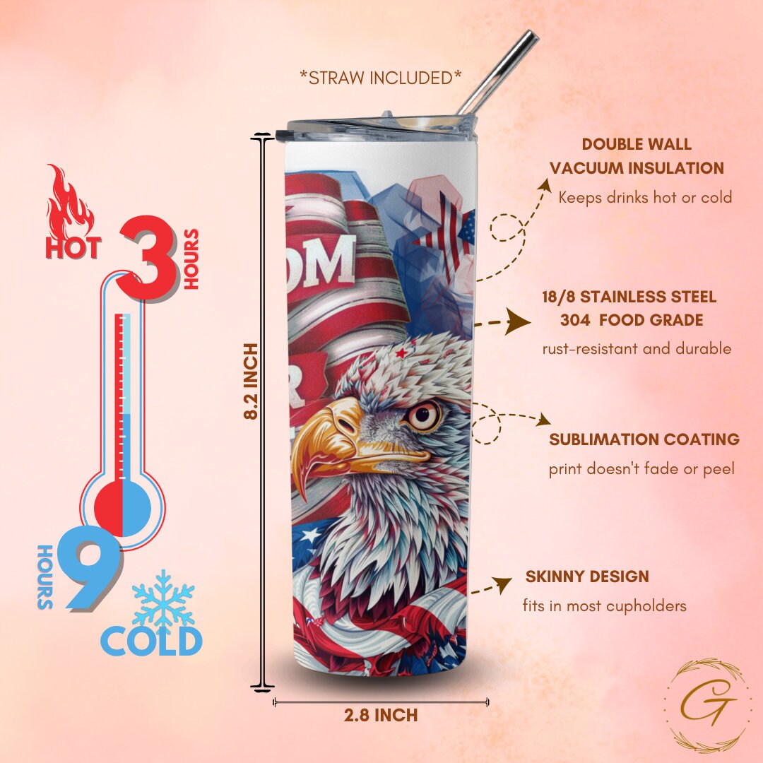 Patriotic Skinny 20oz Tumbler, Freedom is Never Free