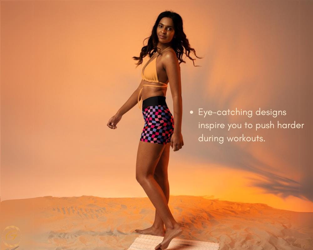Vibrant Checkered Yoga Shorts and Leggings, Comfortable High Quality Activewear, Perfect for Workouts Yoga and Everyday Wear Stretchy Fabric