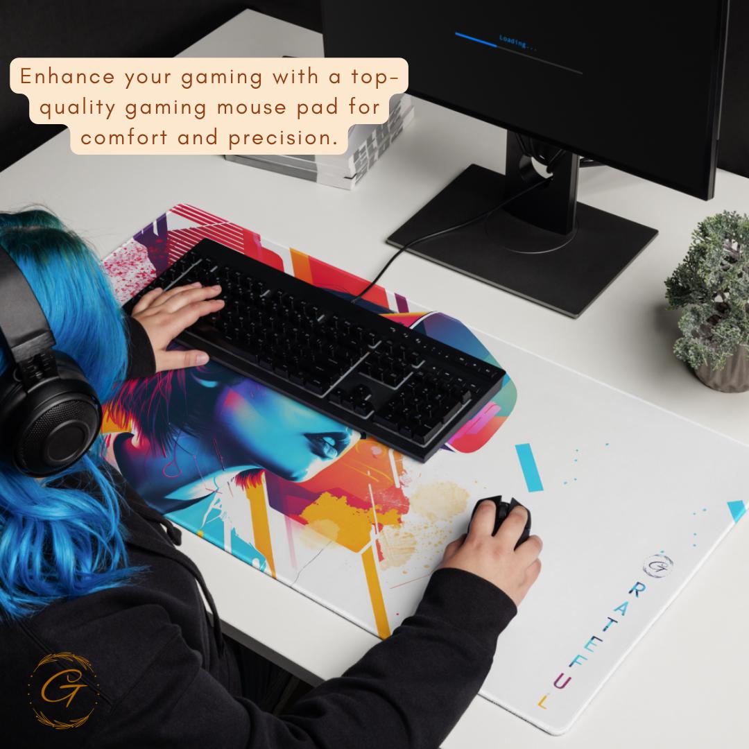 Colorful Virtual Reality Girl Gaming Mouse Pad, Extended Desk Mat, Abstract Colorful Art Design Durable and Non-Slip Base Desk Mat Accessory