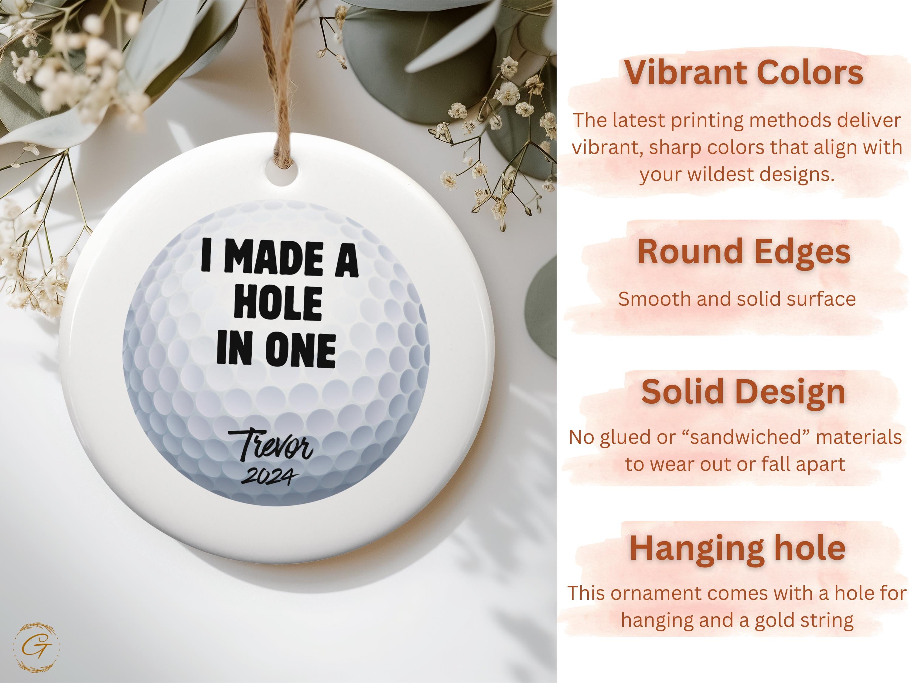Golf Ball Ornament, Hole in One Celebration Ornament