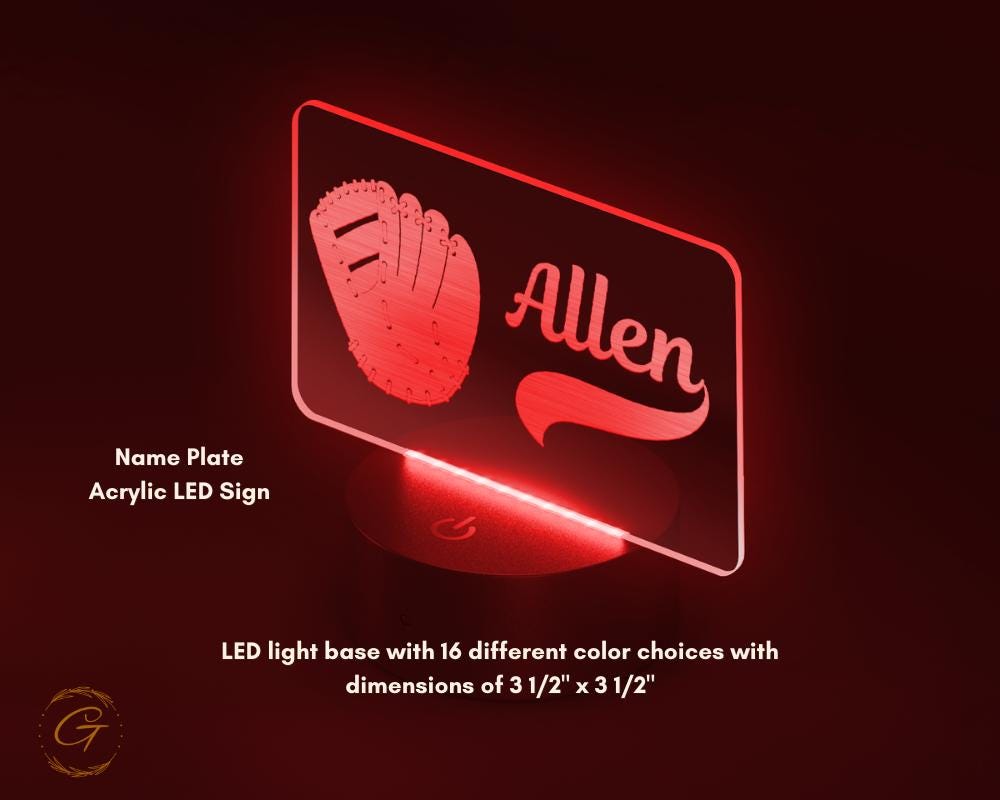 Baseball Personalized Name and Sports Name Plate Acrylic LED Sign