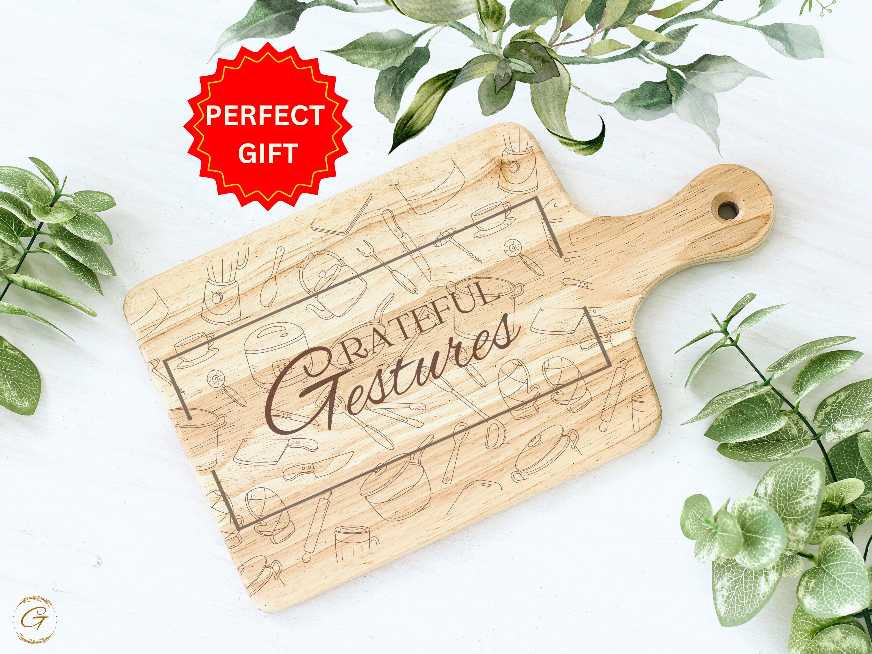 Grateful Gestures Hardwood Cutting Board | Engraved Kitchen Ideal Gift